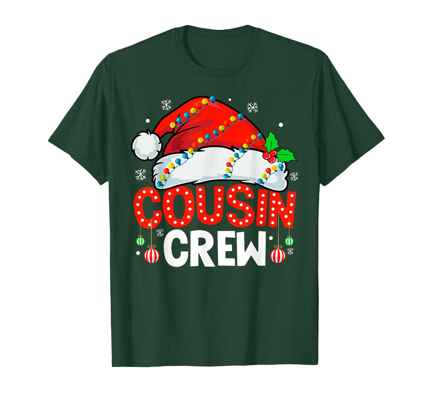 Cousin Crew Christmas Xmas Lights Family Matching Santa Hat T-Shirt