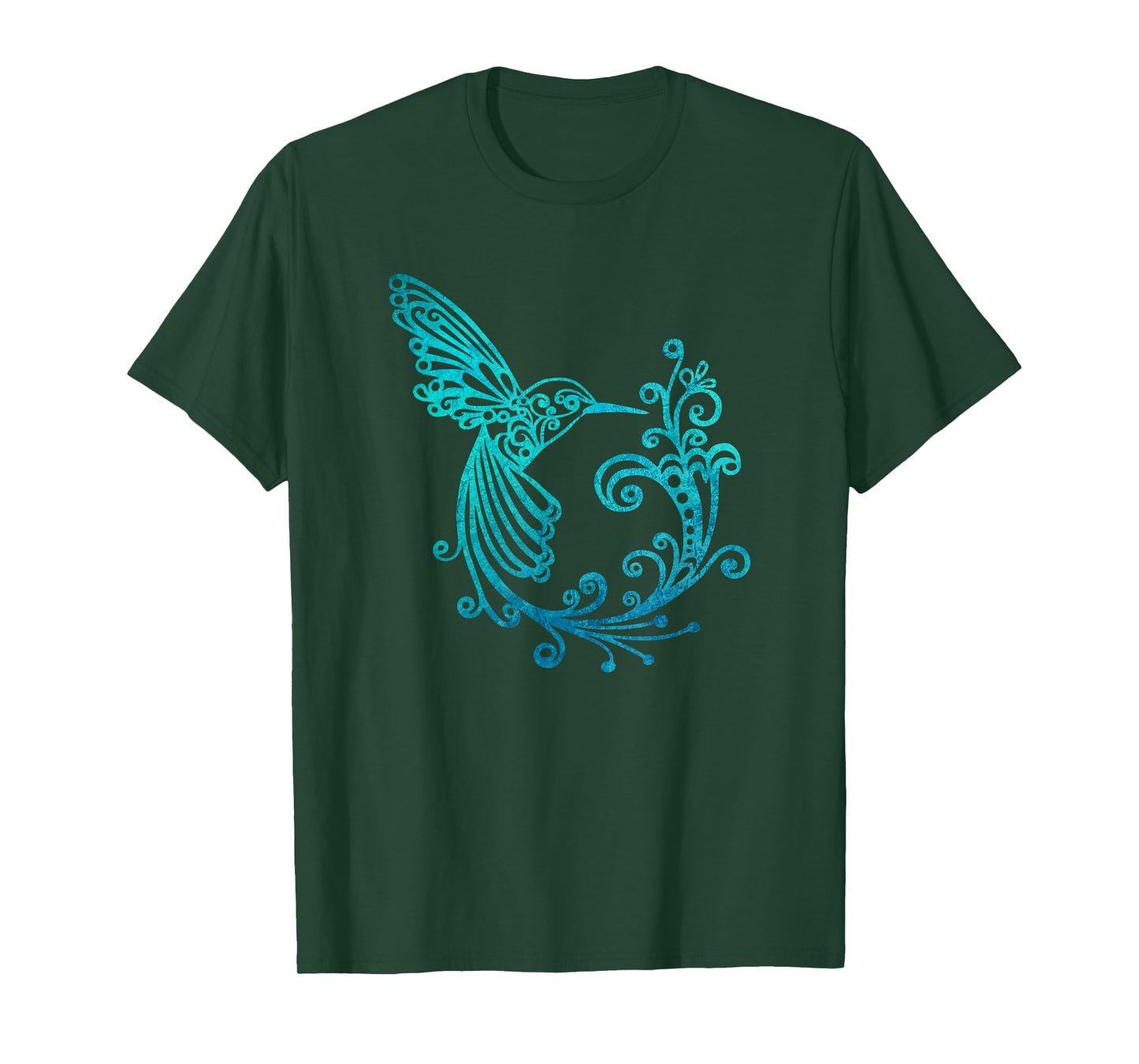 Blue Watercolor Stylized Hummingbird Bird Graphic T-Shirt