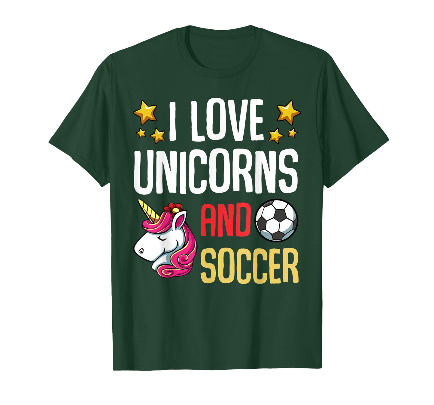 I Love Unicorns And Soccer Field Funny Football Team Player T-Shirt