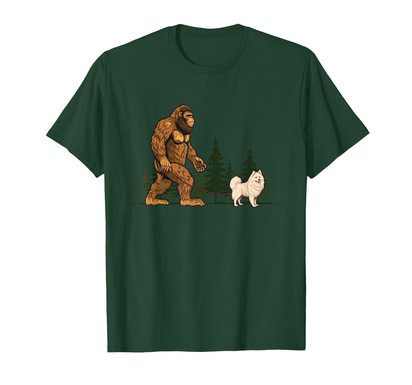 Funny American Eskimo Bigfoot Dog Walking Dog Mom Dad Kids T-Shirt