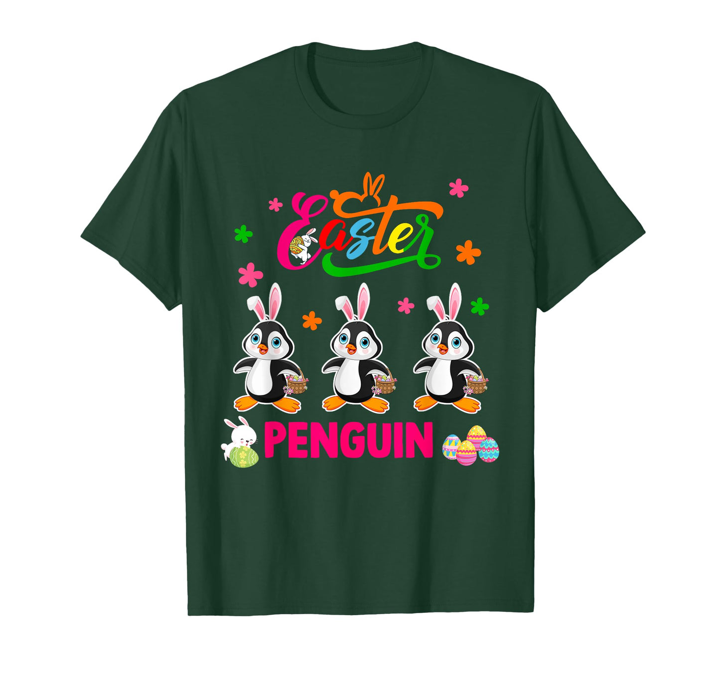 Easter Penguin Three Cute Bunny Penguins Hunting Eggs Basket T-Shirt