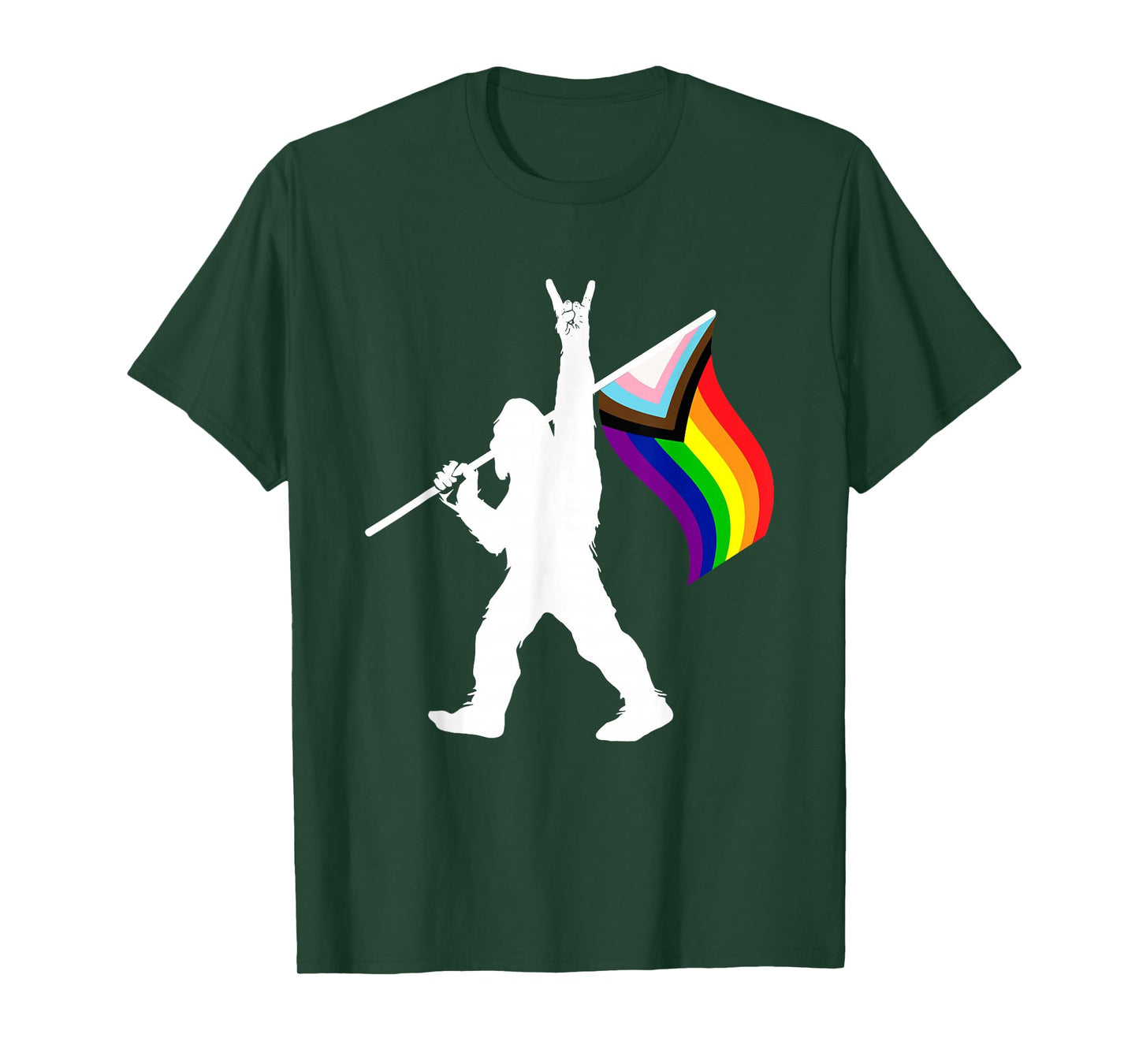 Bigfoot Rock On LGBTQ Progressive New Pride Flag T-Shirt