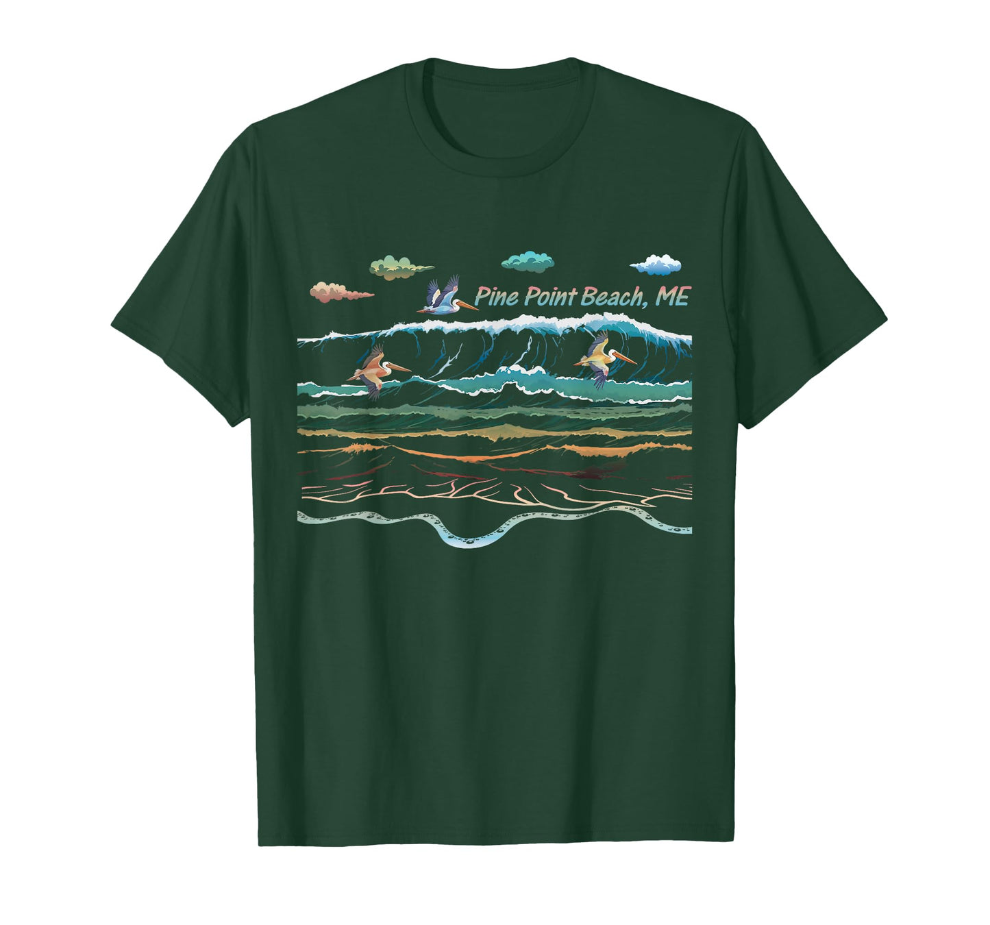 Pine Point Beach ME Beach Maine Beach Waves Pelican Birding T-Shirt