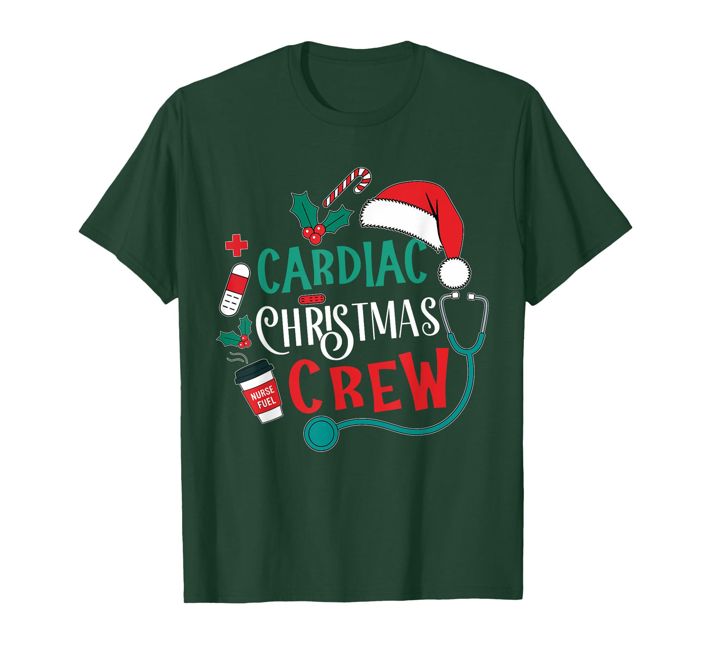 Cardiac Christmas Crew Cardiology Stethoscope Nurse Xmas T-Shirt