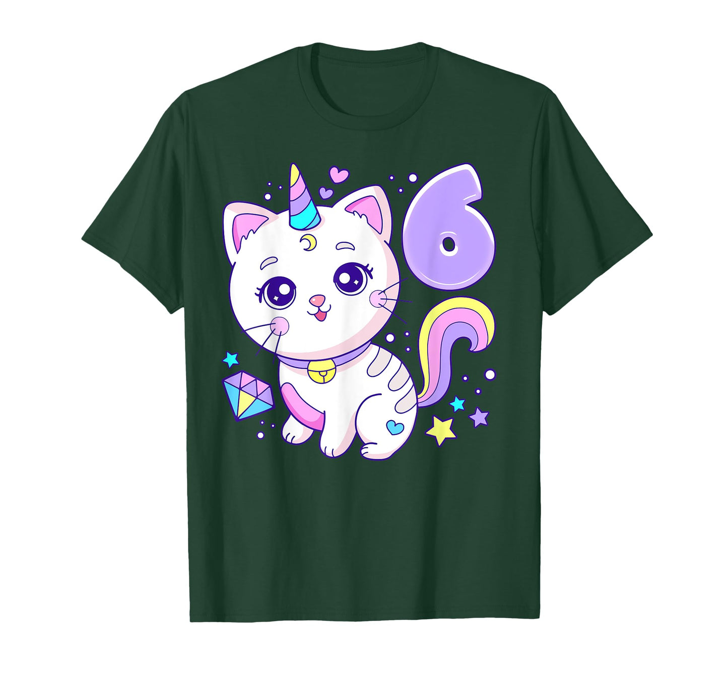 Birthday girl 6 years old, cat, unicorn, 6th birthday T-Shirt