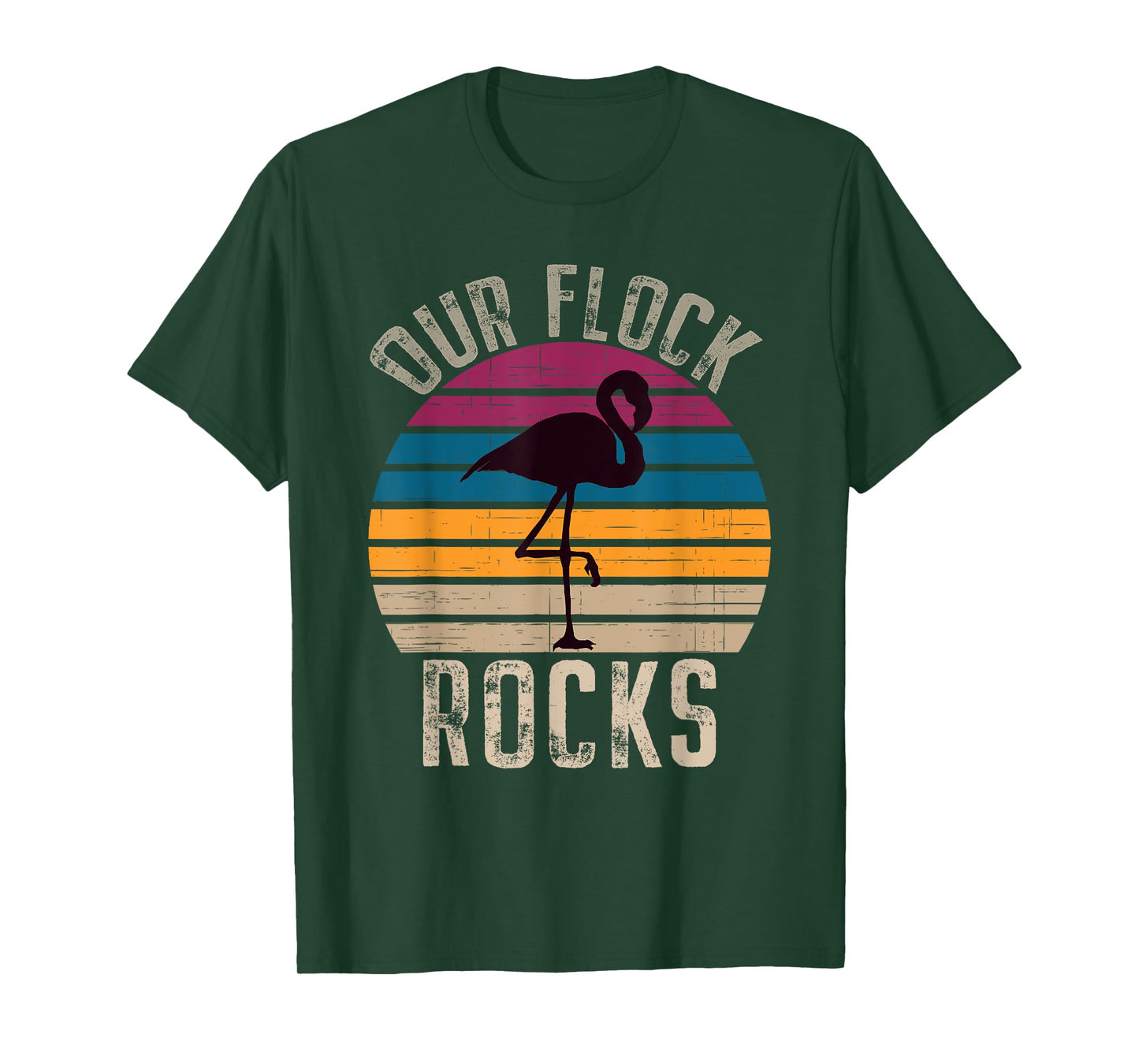 Our Flock Rocks Retro Vintage Flamingo Mothers Day Family T-Shirt