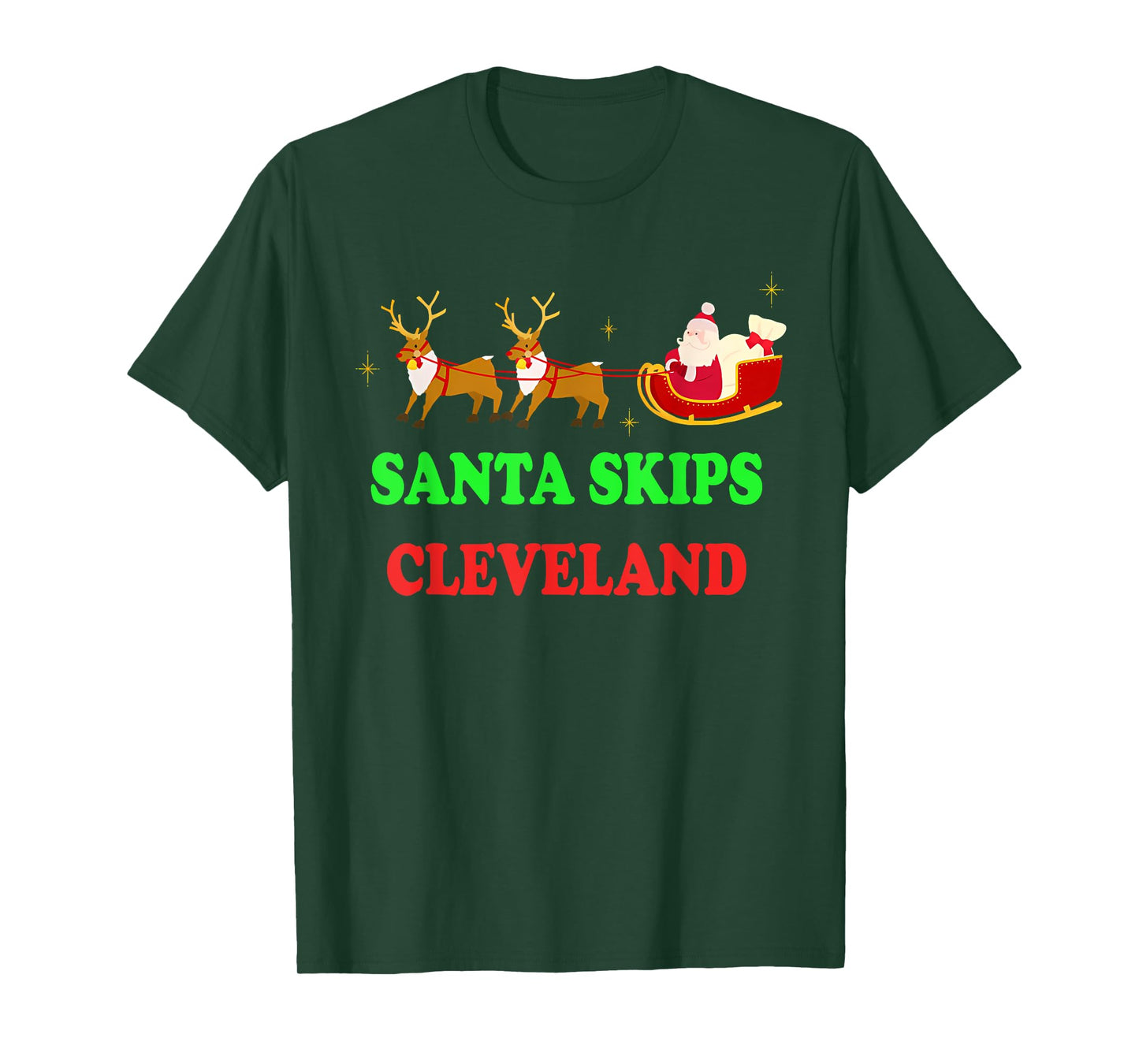 Santa Skips Cleveland Santa Reindeer Funny Xmas Christmas T-Shirt