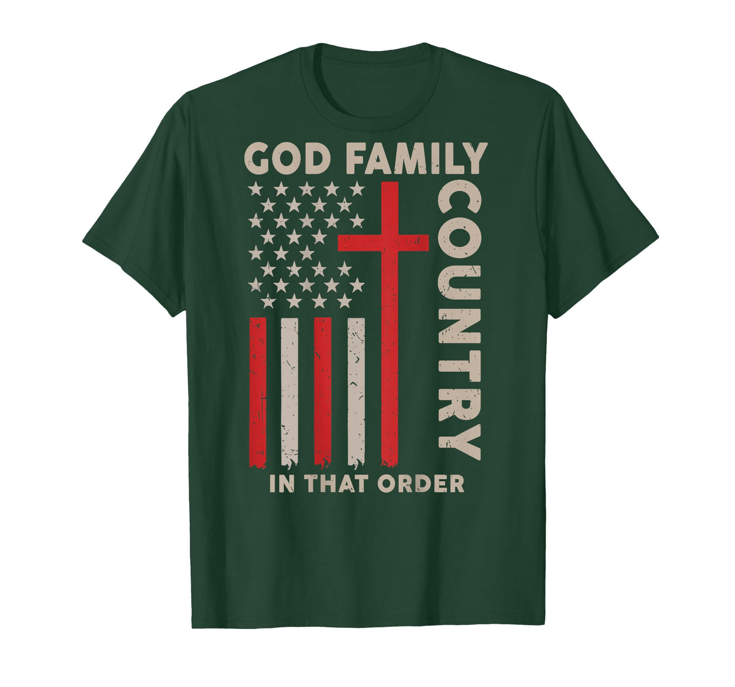 On-Back God Family Country in That Order Christian Patriotic T-Shirt