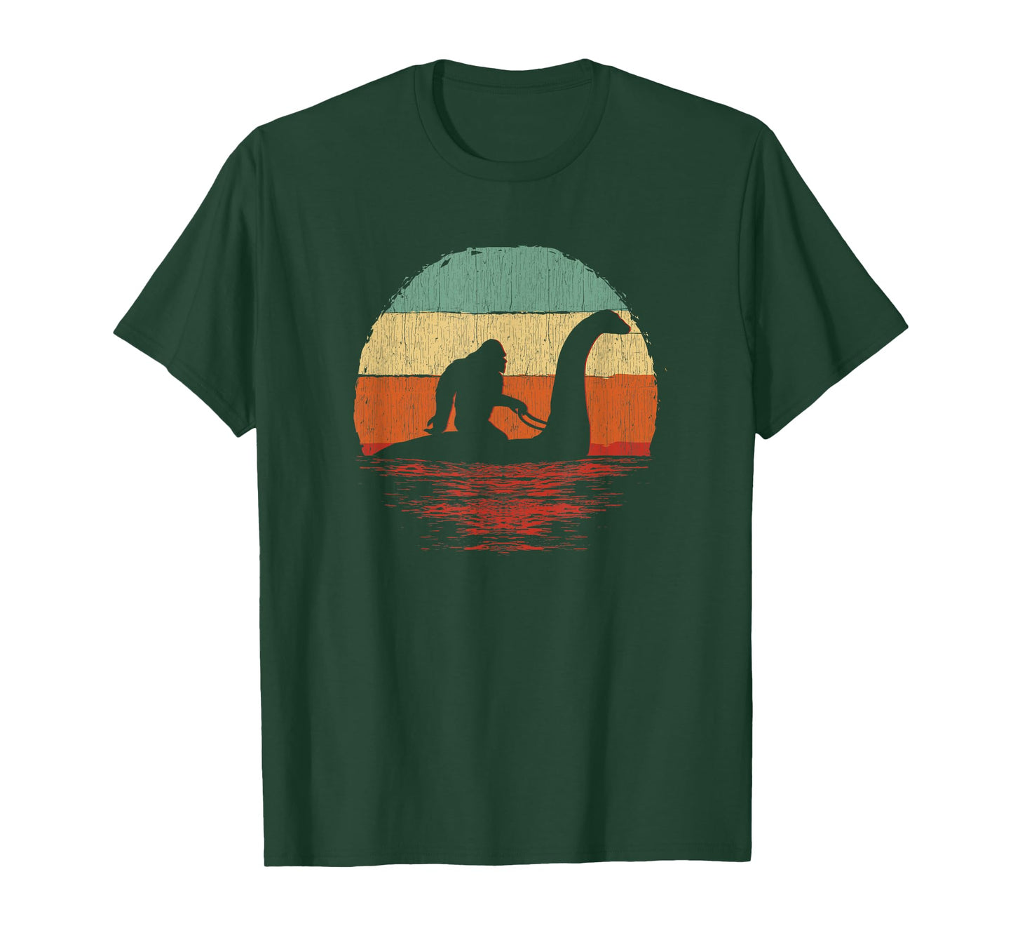 Vintage Funny Bigfoot Riding The Loch Ness Monster T-Shirt
