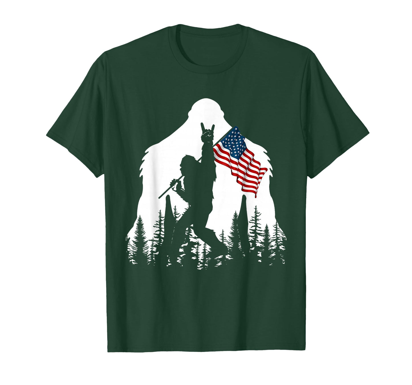 Bigfoot Rock On Hold American Flag Sasquatch Believers T-Shirt