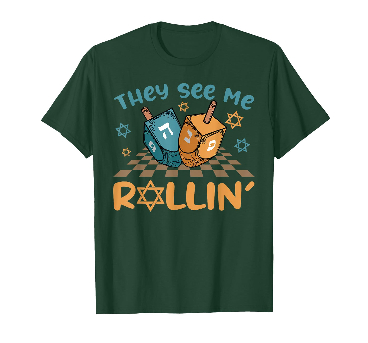 Groovy They See Me Rollin' Hanukkah 2024 Dreidel Game Jewish T-Shirt