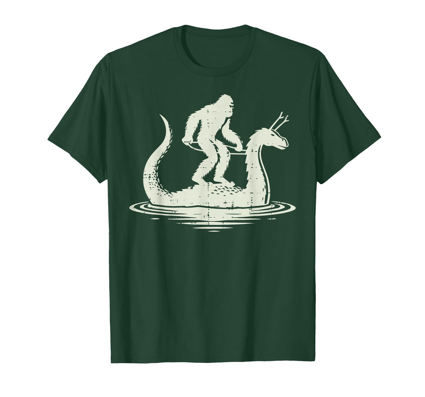 Bigfoot Riding Loch Ness Fun Sasquatch Nessie Women Men Kids T-Shirt