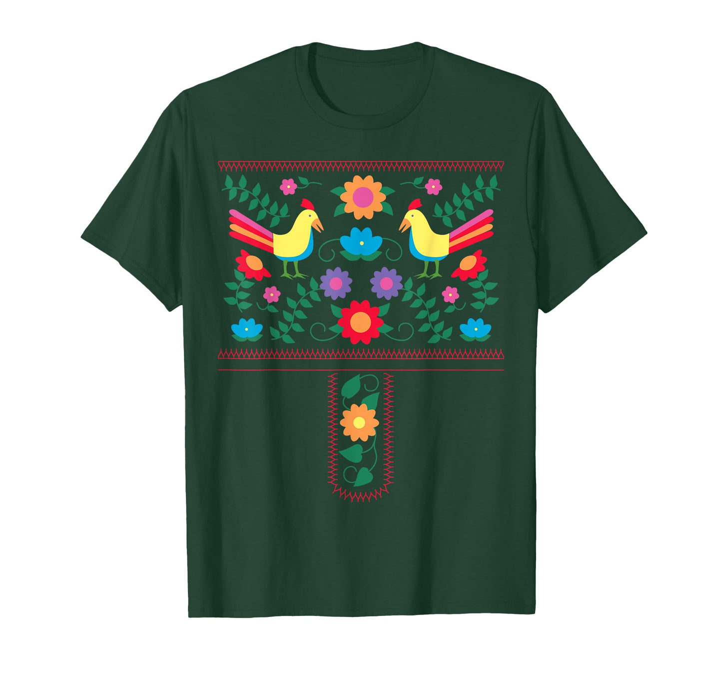 Bright Color Traditional Mexican Flowers and Birds T-Shirt