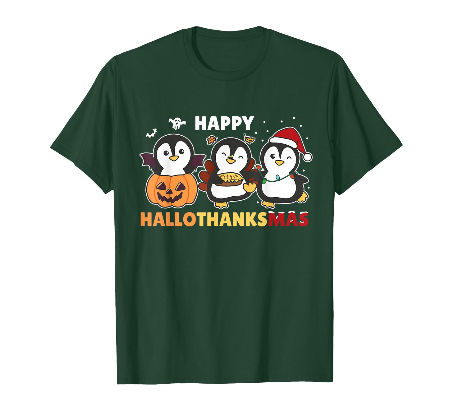 Penguin Christmas Halloween Costume Happy Hallothanksmas T-Shirt