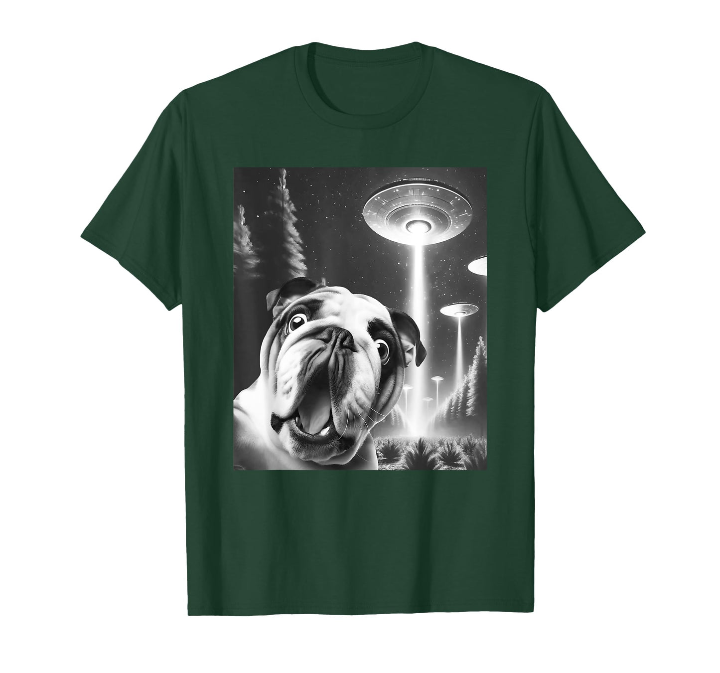 Funny English Bulldog Alien UFO Taking a Selfie Dog Mom Dad T-Shirt