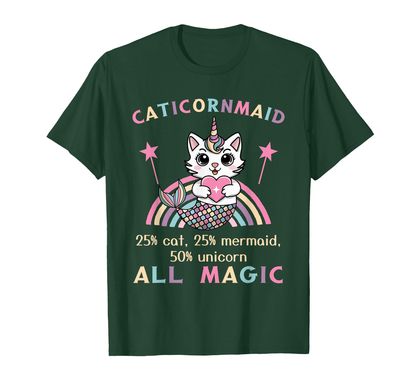 Caticorn Mermaid 50% Unicorn Cat Cute Girls Meowgical Theme T-Shirt