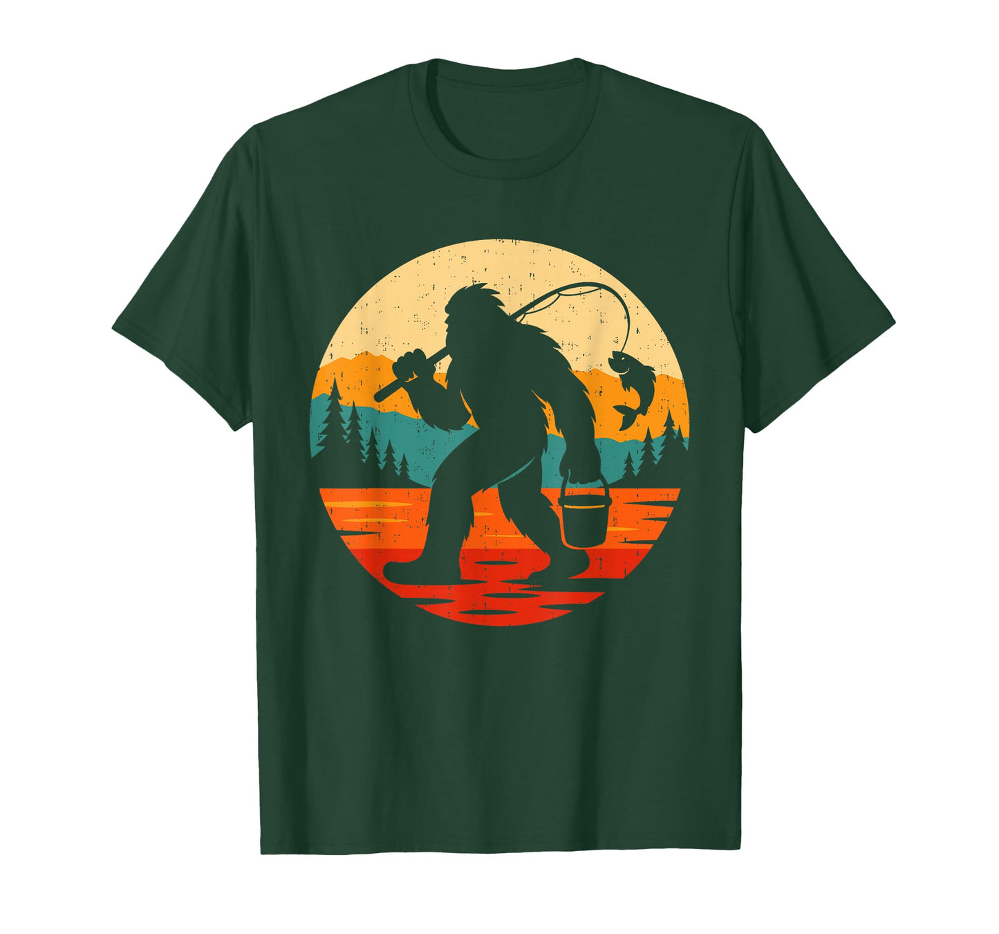 Bigfoot Fishing Funny Retro Sasquatch Fisherman Fish Lovers T-Shirt