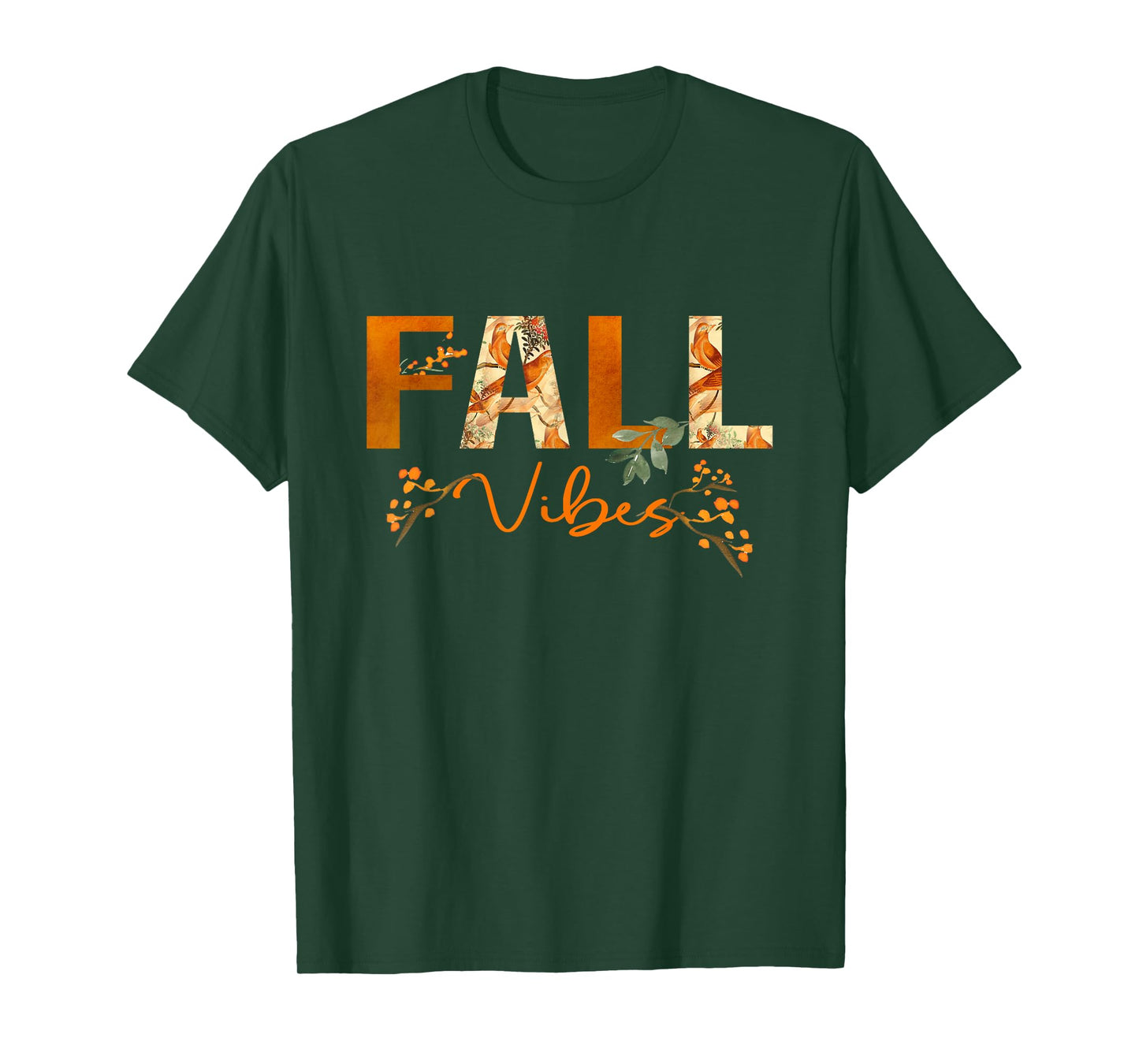 Fall Vibes Hello Autumn Vibes Bird Flowers Women Fall T-Shirt