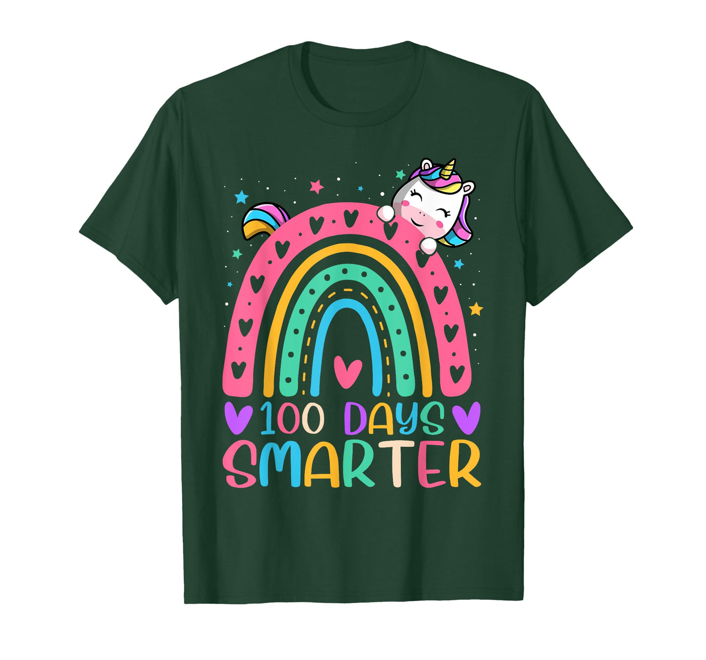 100 Days Smarter Rainbow Unicorn Girls 100th Day of School T-Shirt