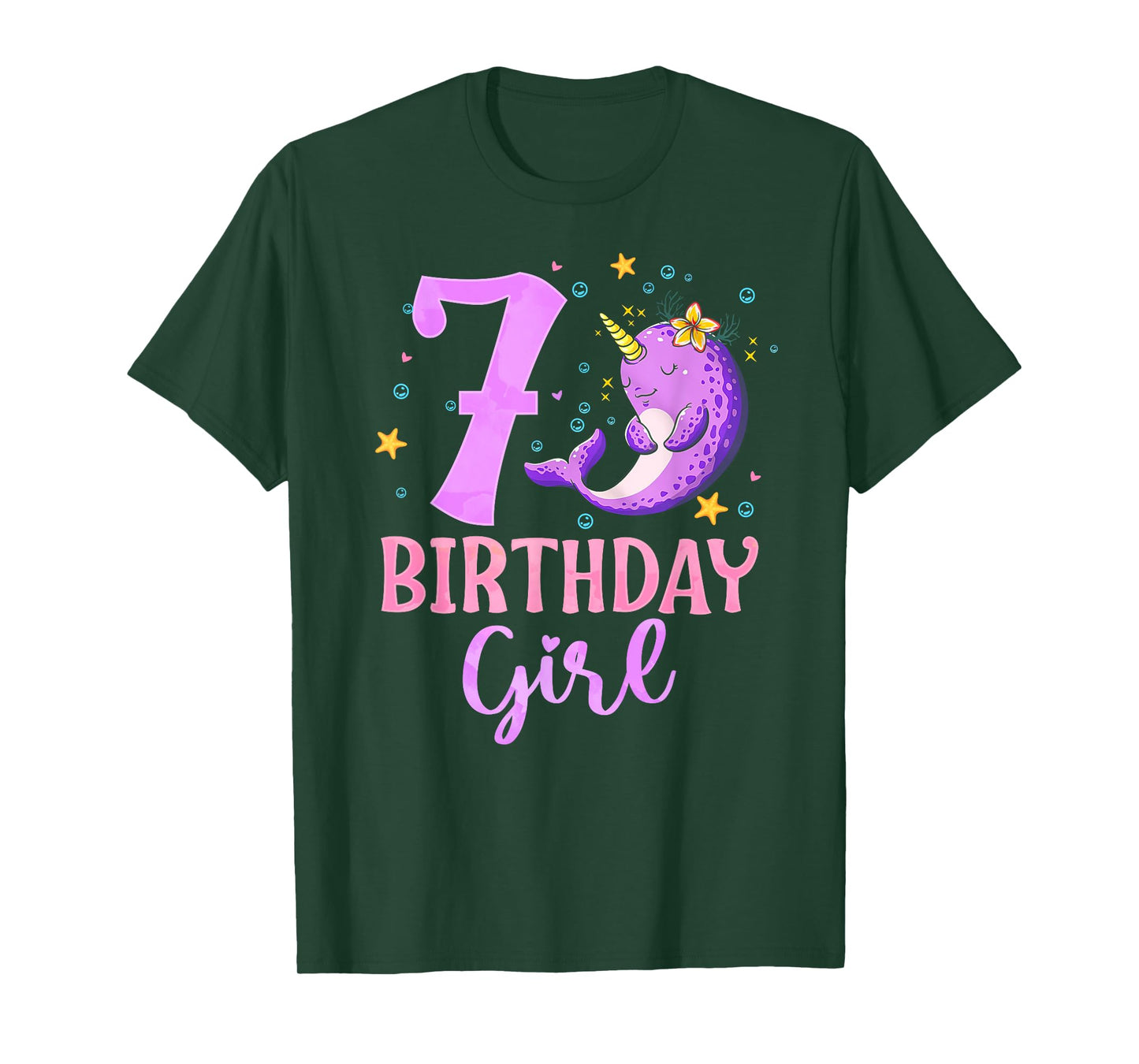 Narwhal Unicorn Of The Sea 7th Birthday Girl 7 Year Old T-Shirt