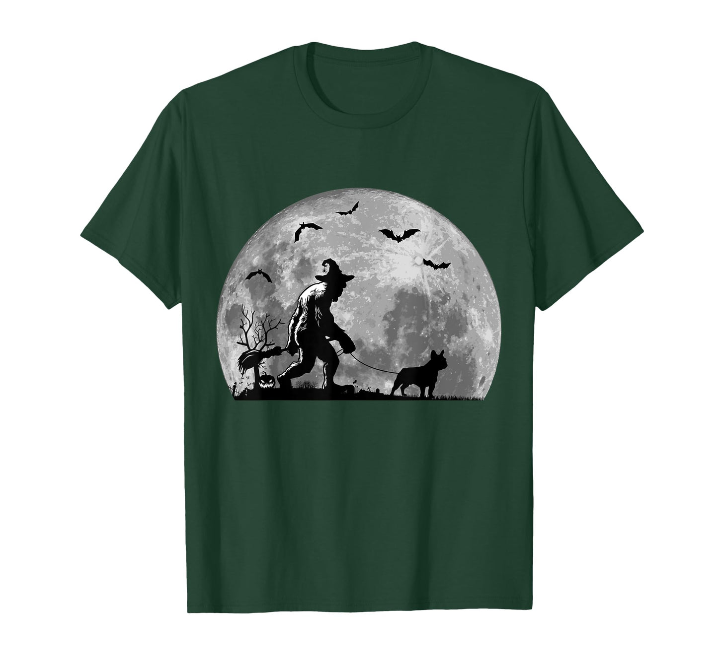 Bigfoot Walking French Bulldog Dog Sasquatch Halloween T-Shirt
