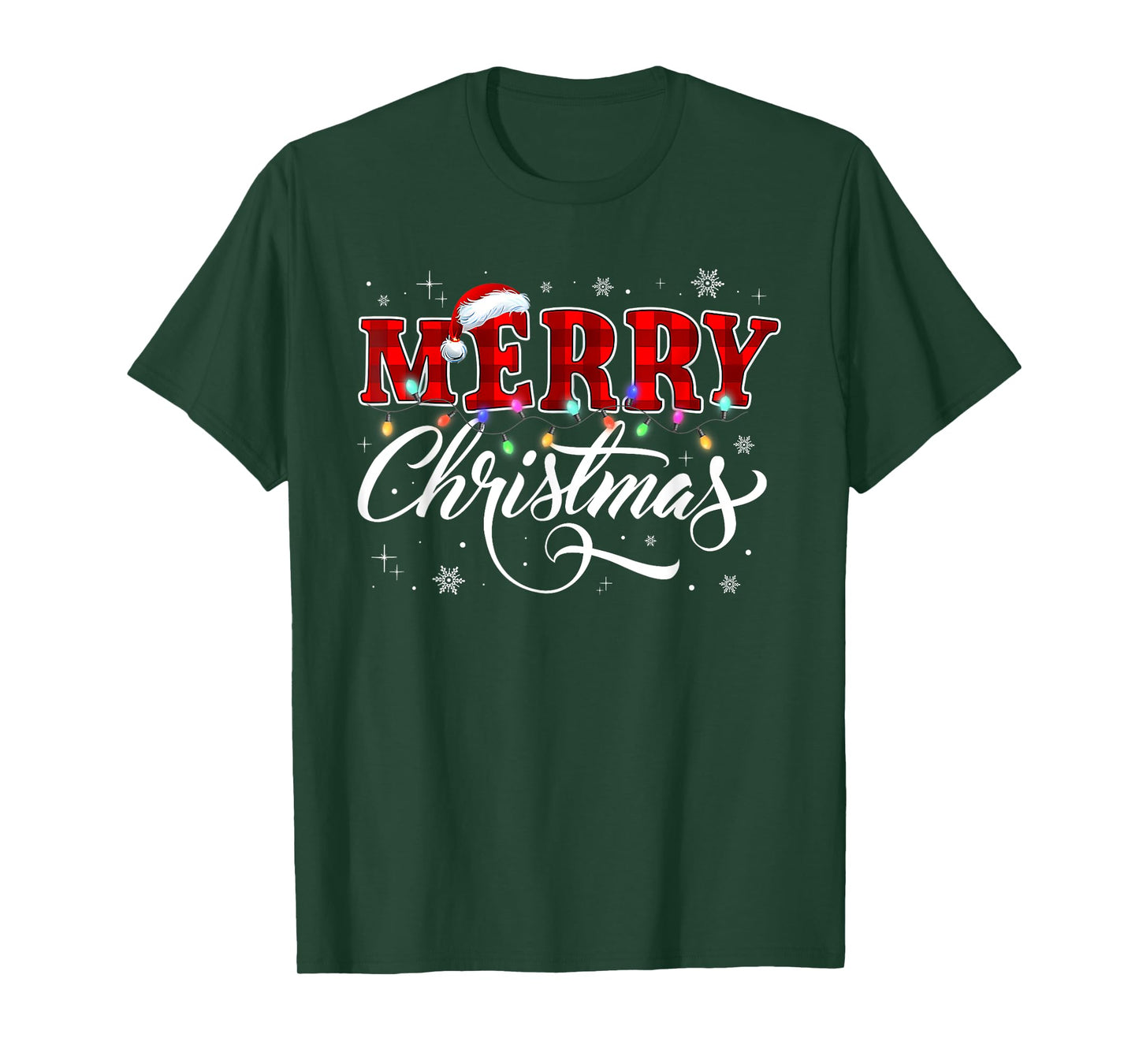 Merry Christmas Buffalo Plaid Red Santa Hat Xmas Pajamas T-Shirt