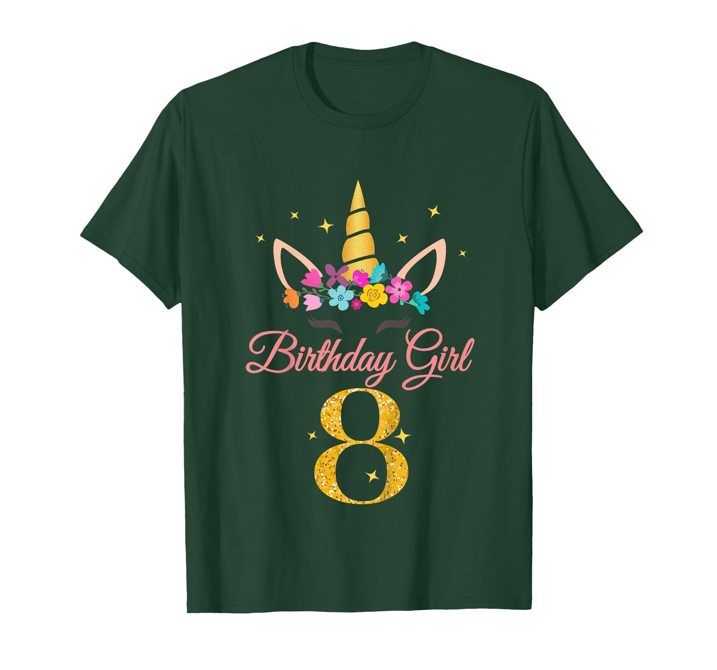 Kids 8 Birthday Girl Unicorn Design 8-Year-Old 8th BDay T-Shirt