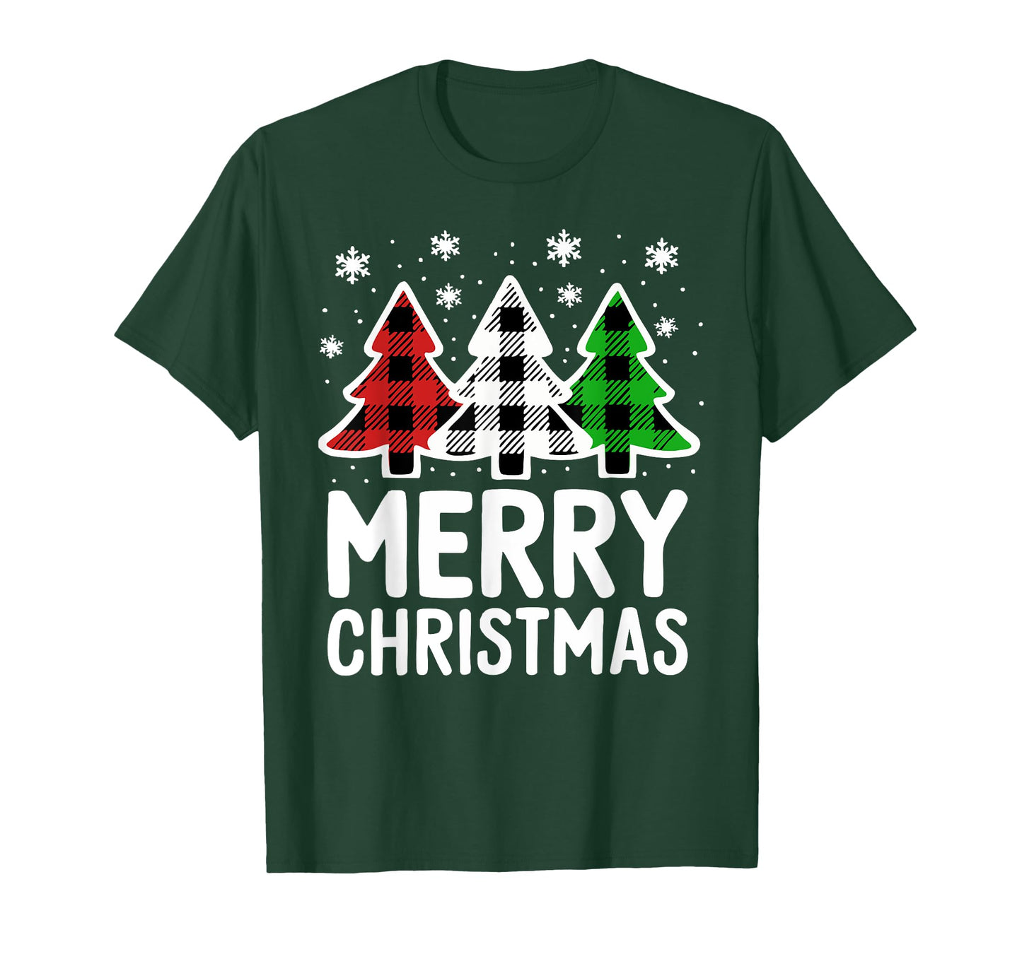 Merry Christmas Shirt Red White Green Buffalo Plaid Tree T-Shirt
