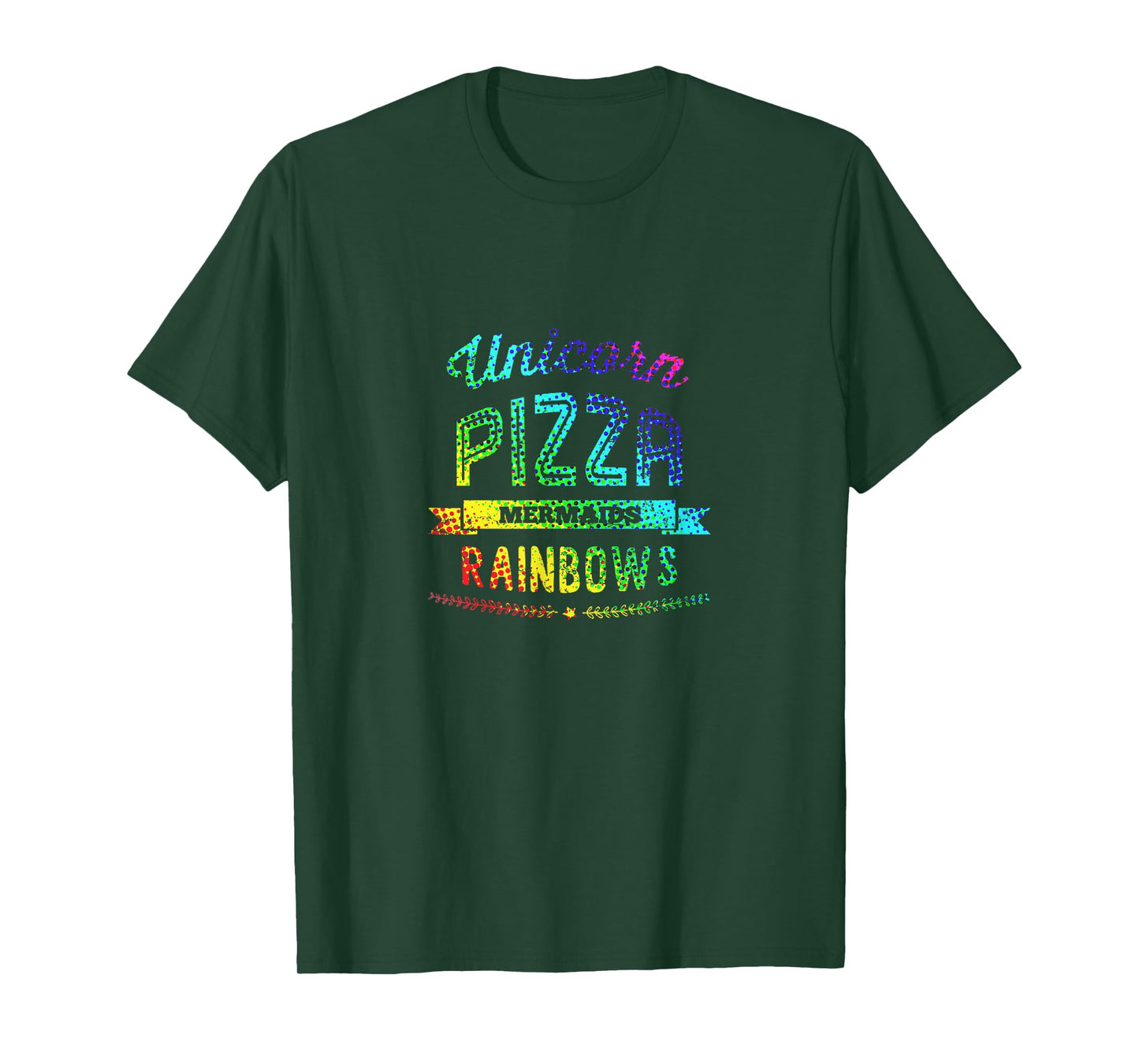 Unicorn Pizza Mermaids Rainbows Tshirt Eating Colors Fun Tee