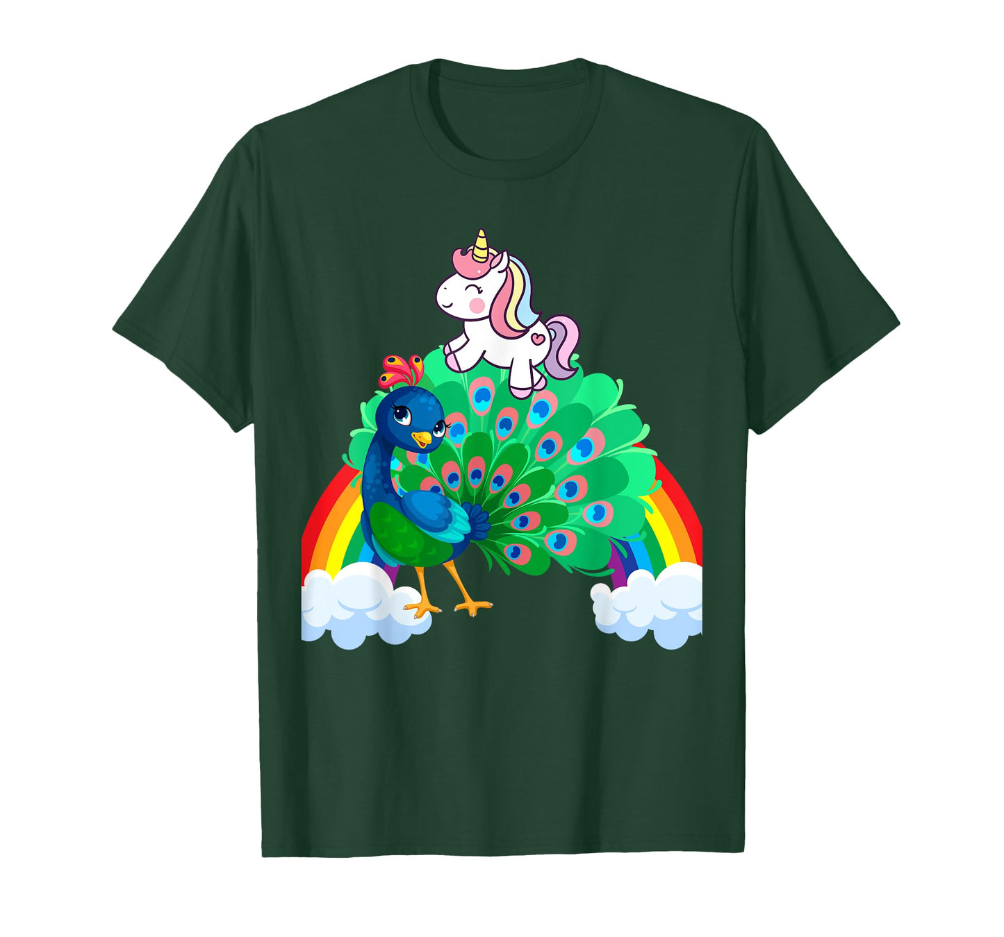 Unicorn Riding Peacock Boys Girls Men Women Kids Rainbow T-Shirt