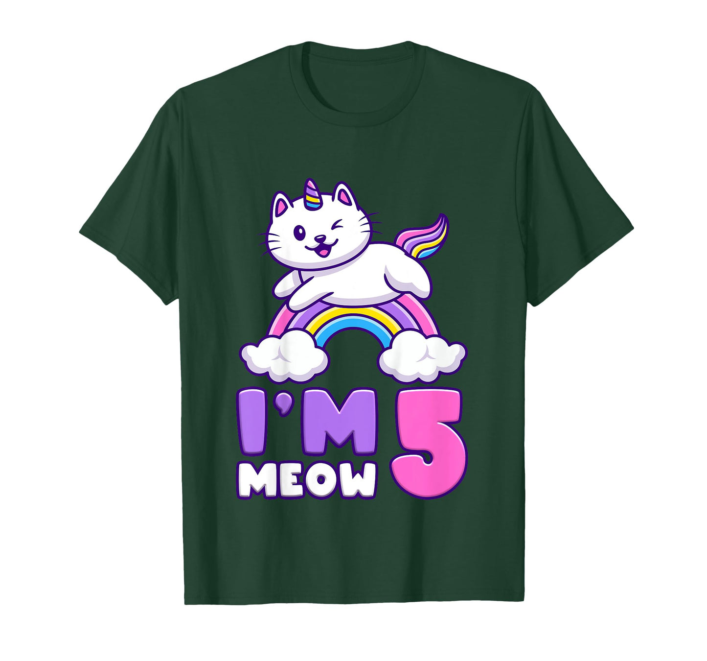 Birthday girl 5 years old, cat, unicorn, 5th birthday T-Shirt