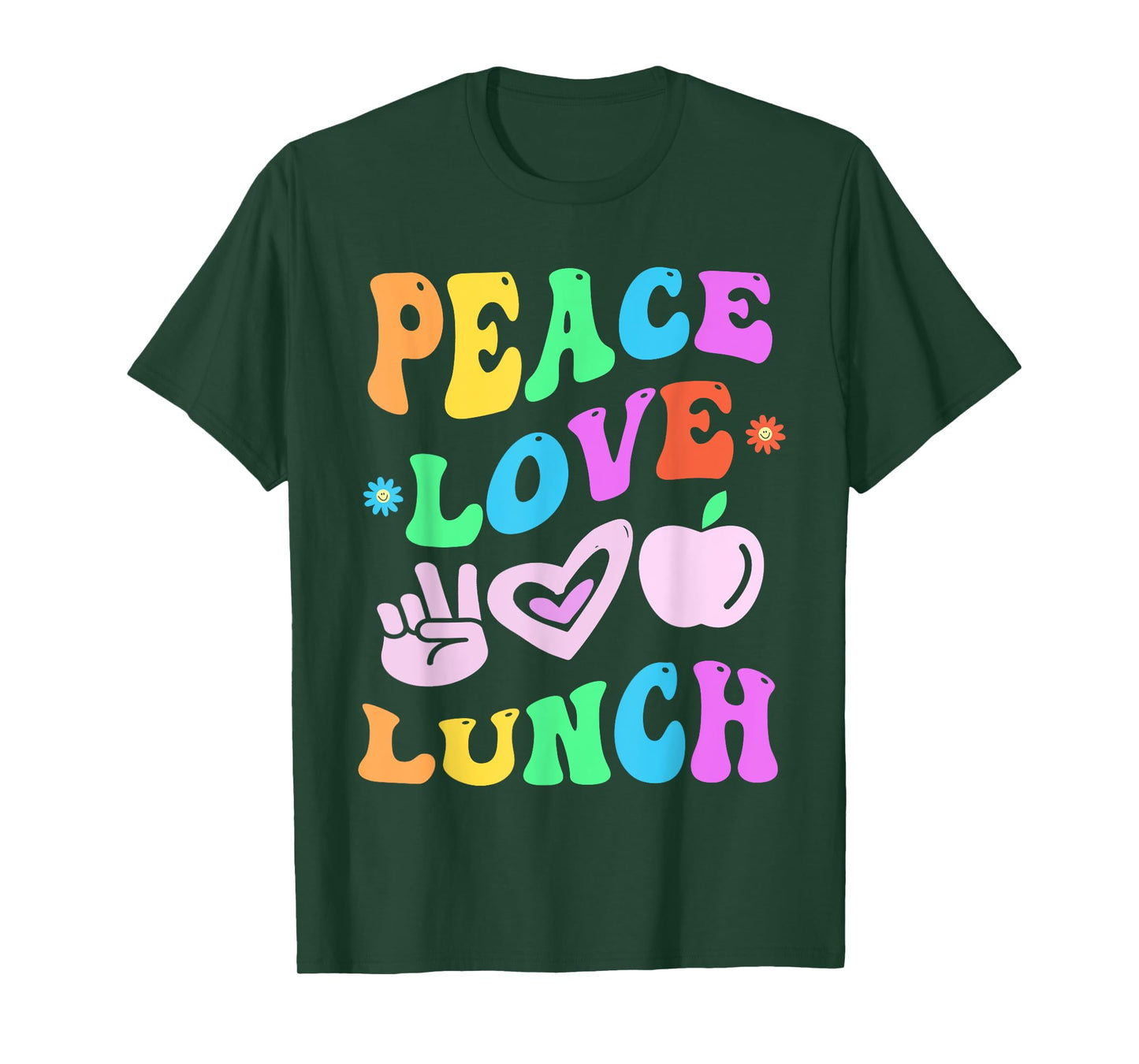 PEACE LOVE LUNCH Lady Retro Cafeteria Groovy Back To School T-Shirt
