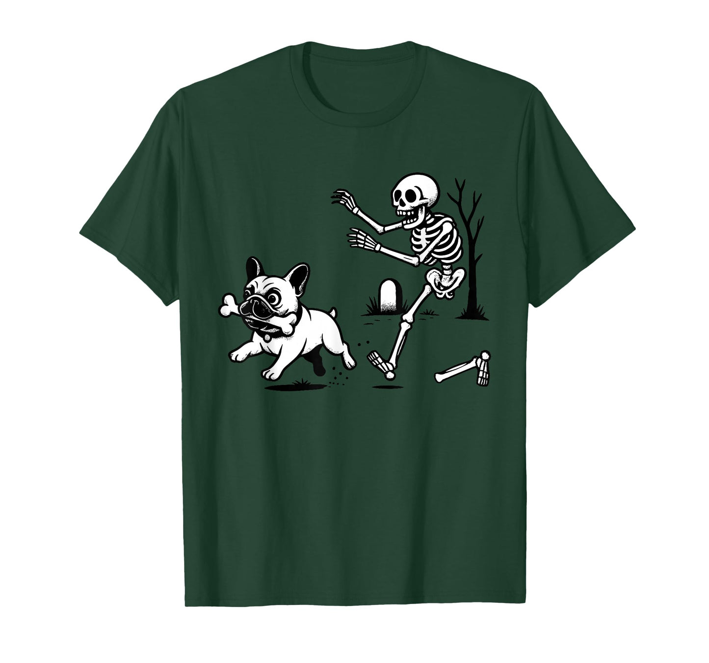Skeleton Chasing French Bulldog Halloween Dog Mom Pet Lover T-Shirt