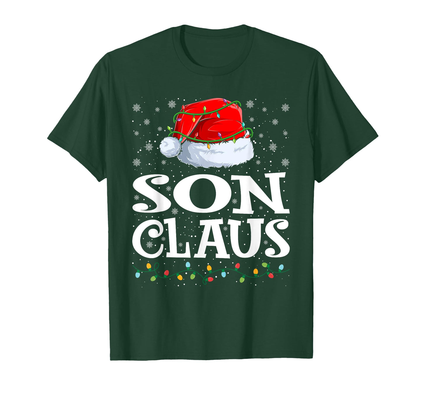 Son Claus Christmas Lights Santa Hat Family Matching T-Shirt