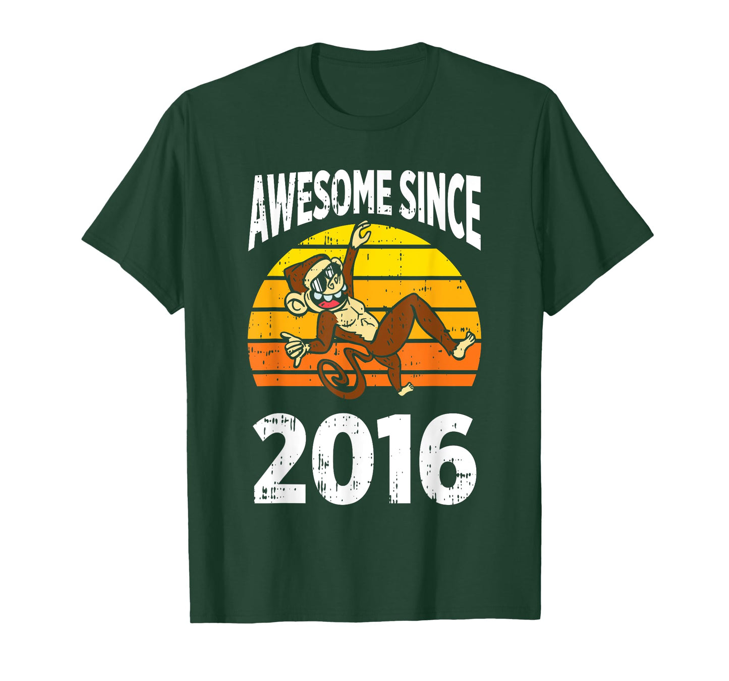 Monkey Awesome Since 2016 7th Birthday 7 Years Old T-Shirt
