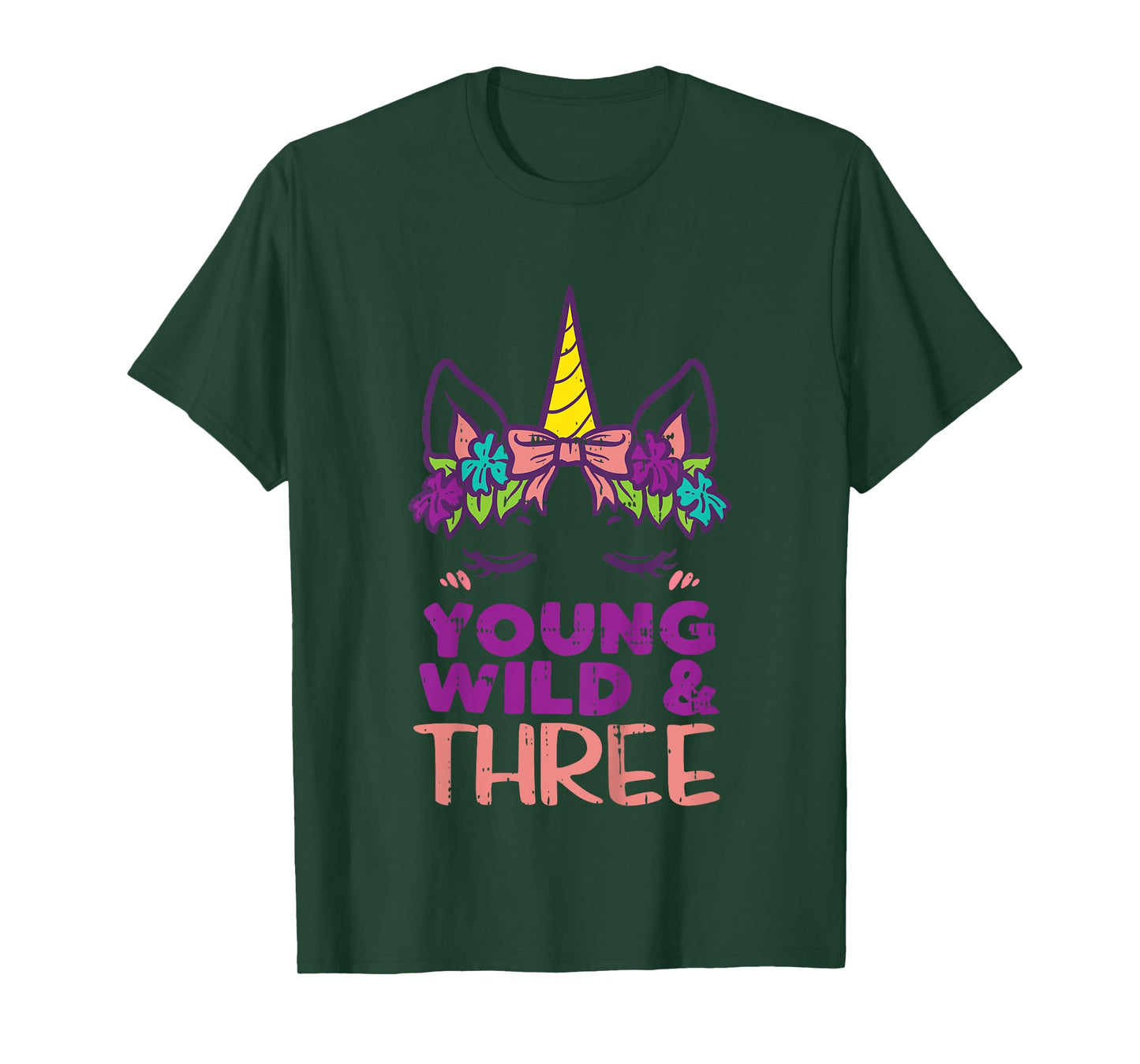 Unicorn Young Wild Three 3 Year Old 3rd Birthday Girls Gift T-Shirt