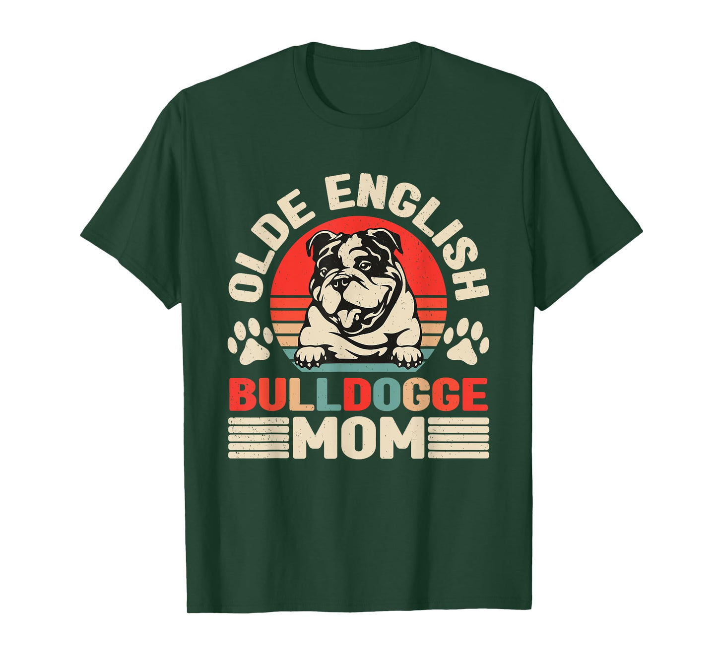 Old English Bulldog Mom Retro Walking Dog Owner Dog Lover T-Shirt for Men Women
