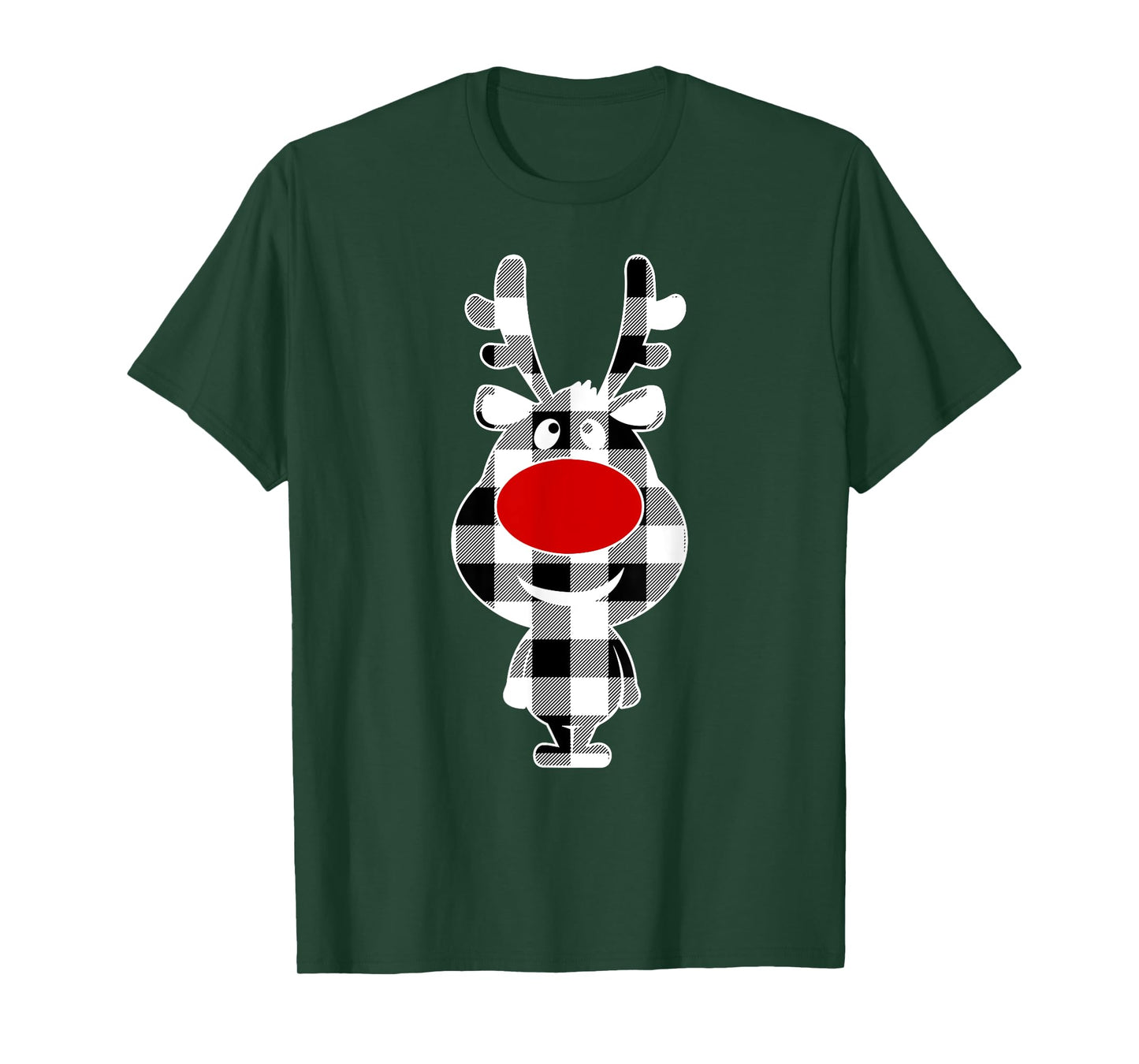 Reindeer Black & White Buffalo Plaid Merry Christmas T-Shirt