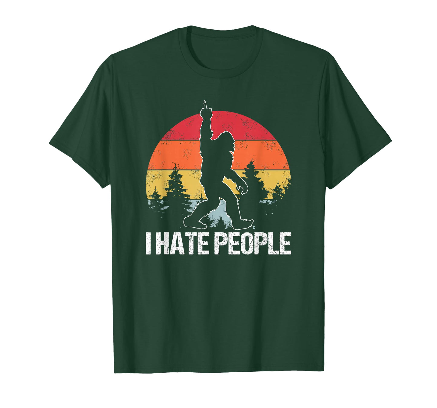 Big Foot I Hate People Middle Finger Sasquatch Retro Funny T-Shirt