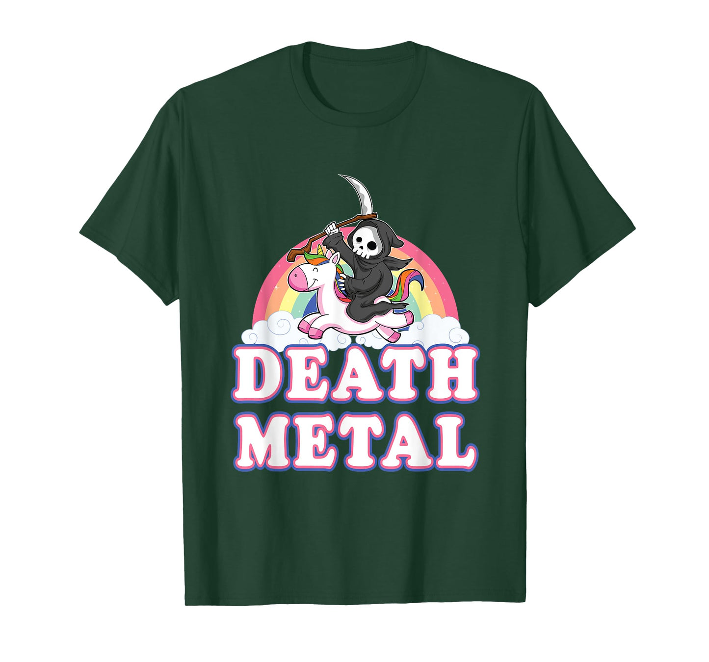 Death Metal Rock Music Rainbow Grim Reaper Riding Unicorn T-Shirt