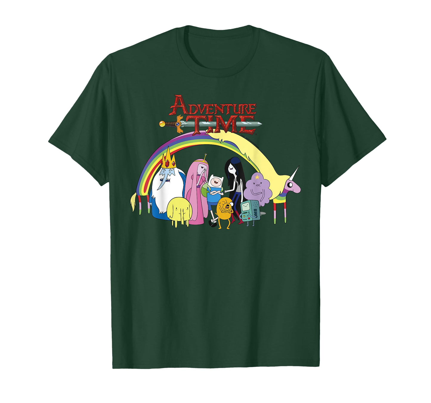 Adventure Time Classic Rainbow Unicorn Group Shot T-Shirt