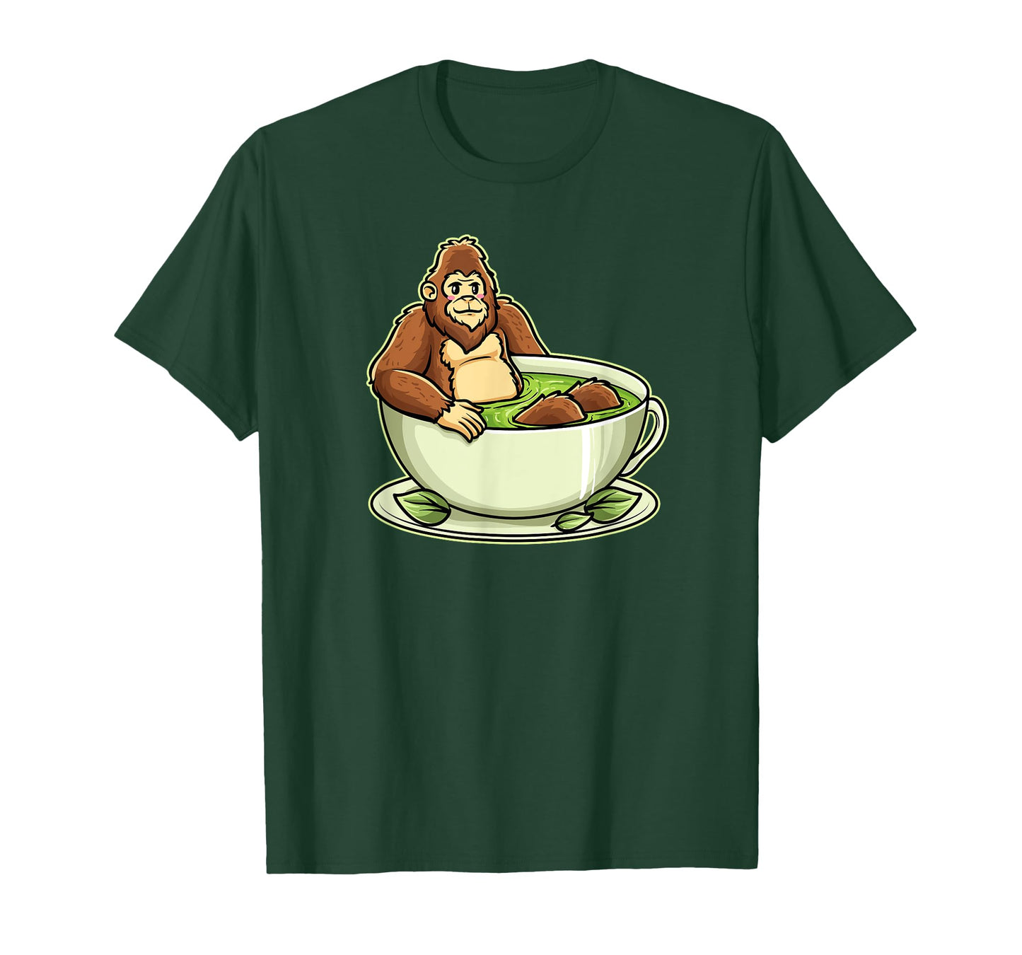 Bigfoot in Matcha Cup Funny Cryptid Tea Humor T-Shirt