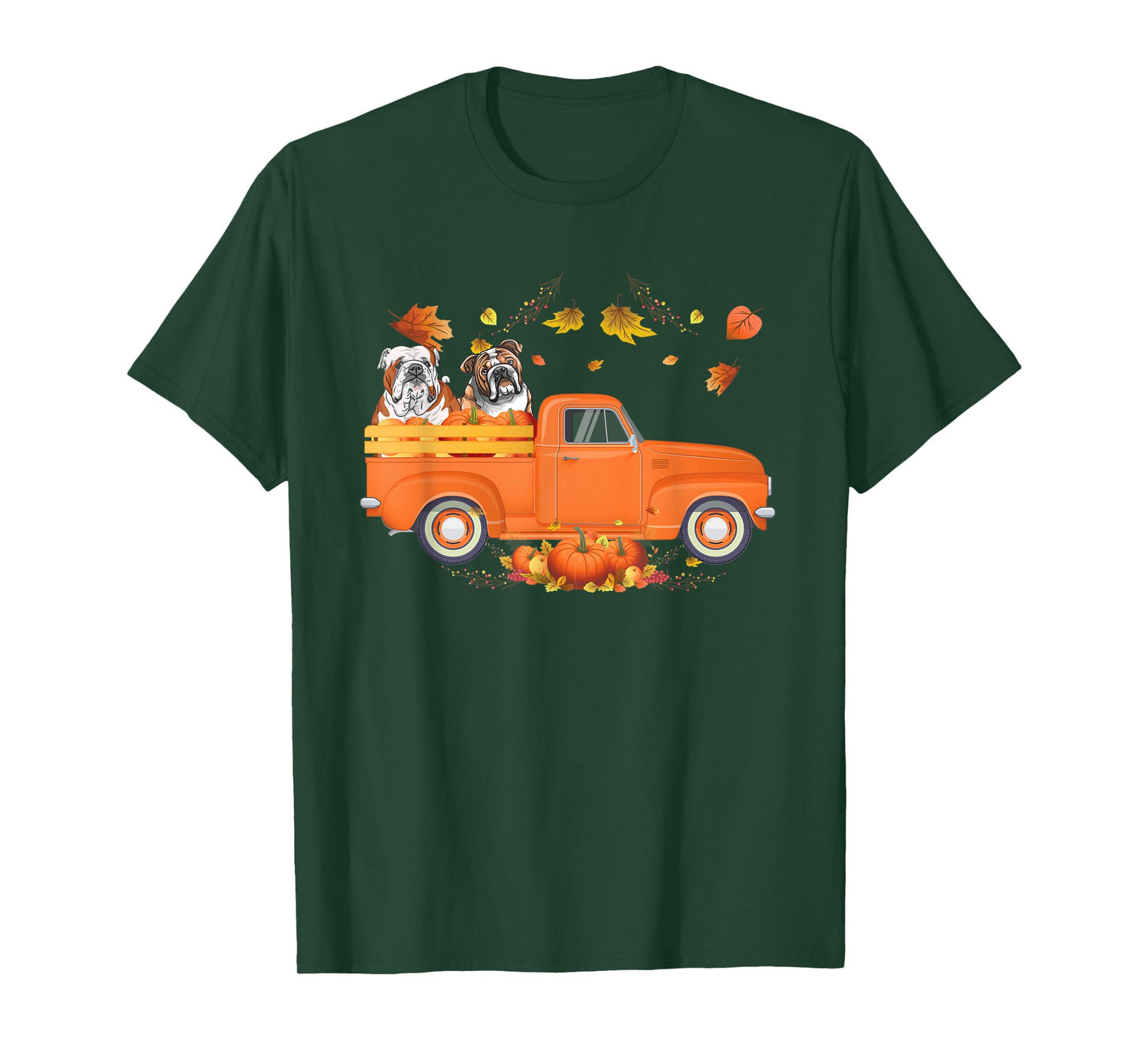 Bulldog Pumpkin Truck Fall Leaf Thanksgiving Halloween Men Women Kids T-Shirt
