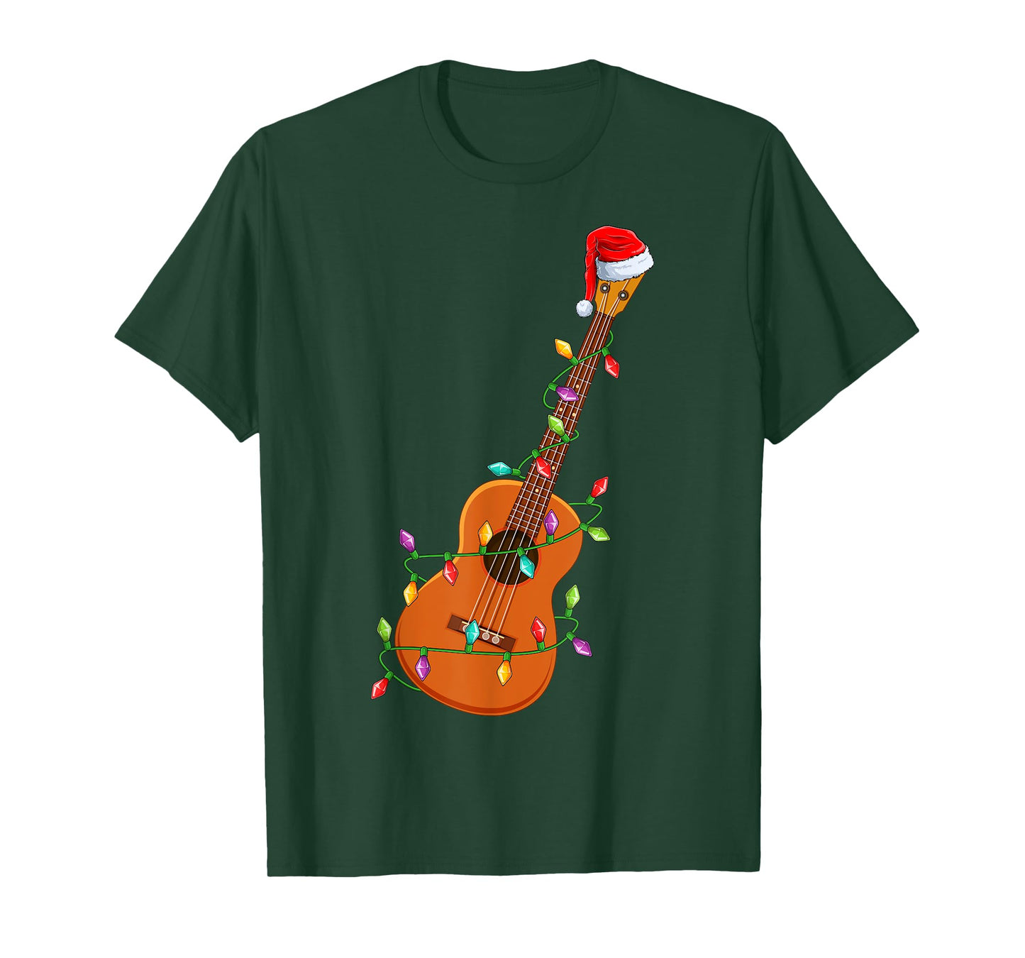 Xmas Lights Santa Hat Musical Ukulele Guitar Christmas T-Shirt