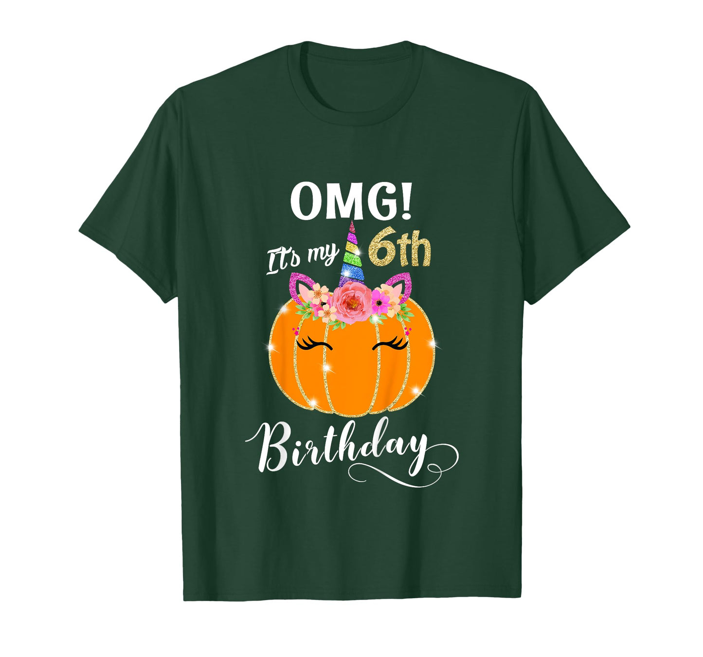 Kids OMG It's My 6th Birthday Floral Pumpkin Unicorn, Halloween T-Shirt