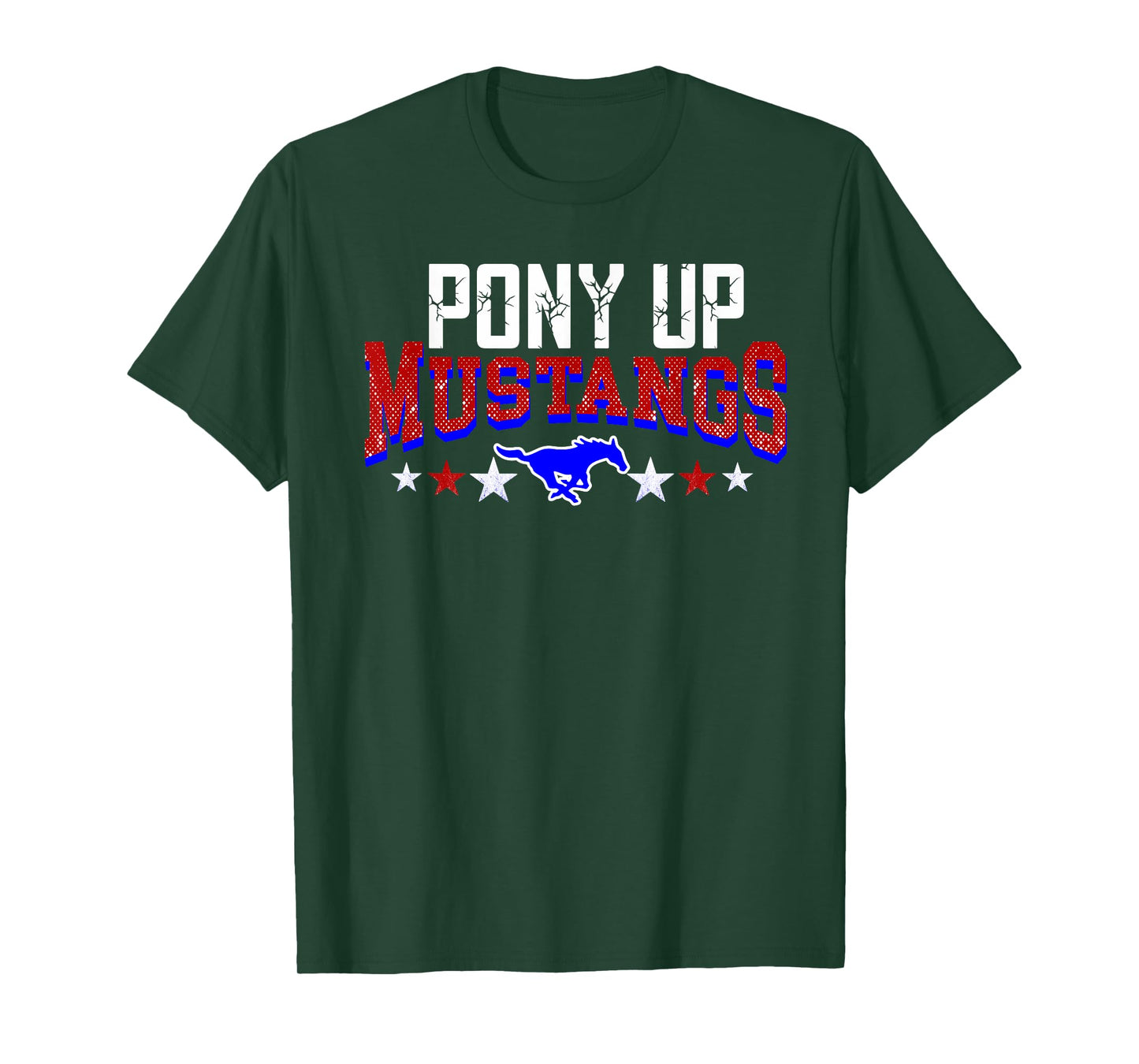Pony Up Mustangs School Spirit Red Blue Teacher Mustang T-Shirt