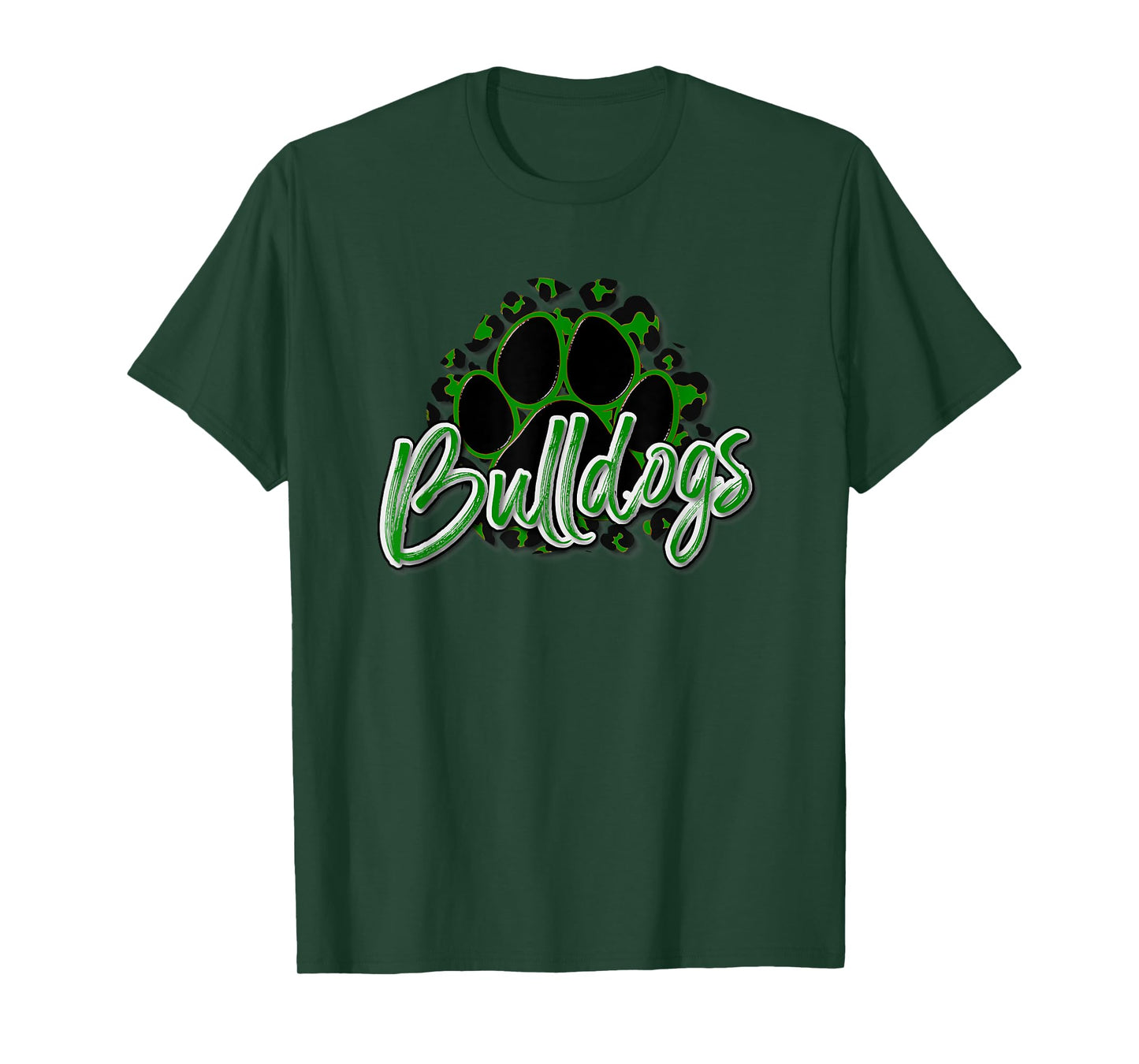 Bulldogs Green Black Cheetah School Sports Fan Team Spirit T-Shirt