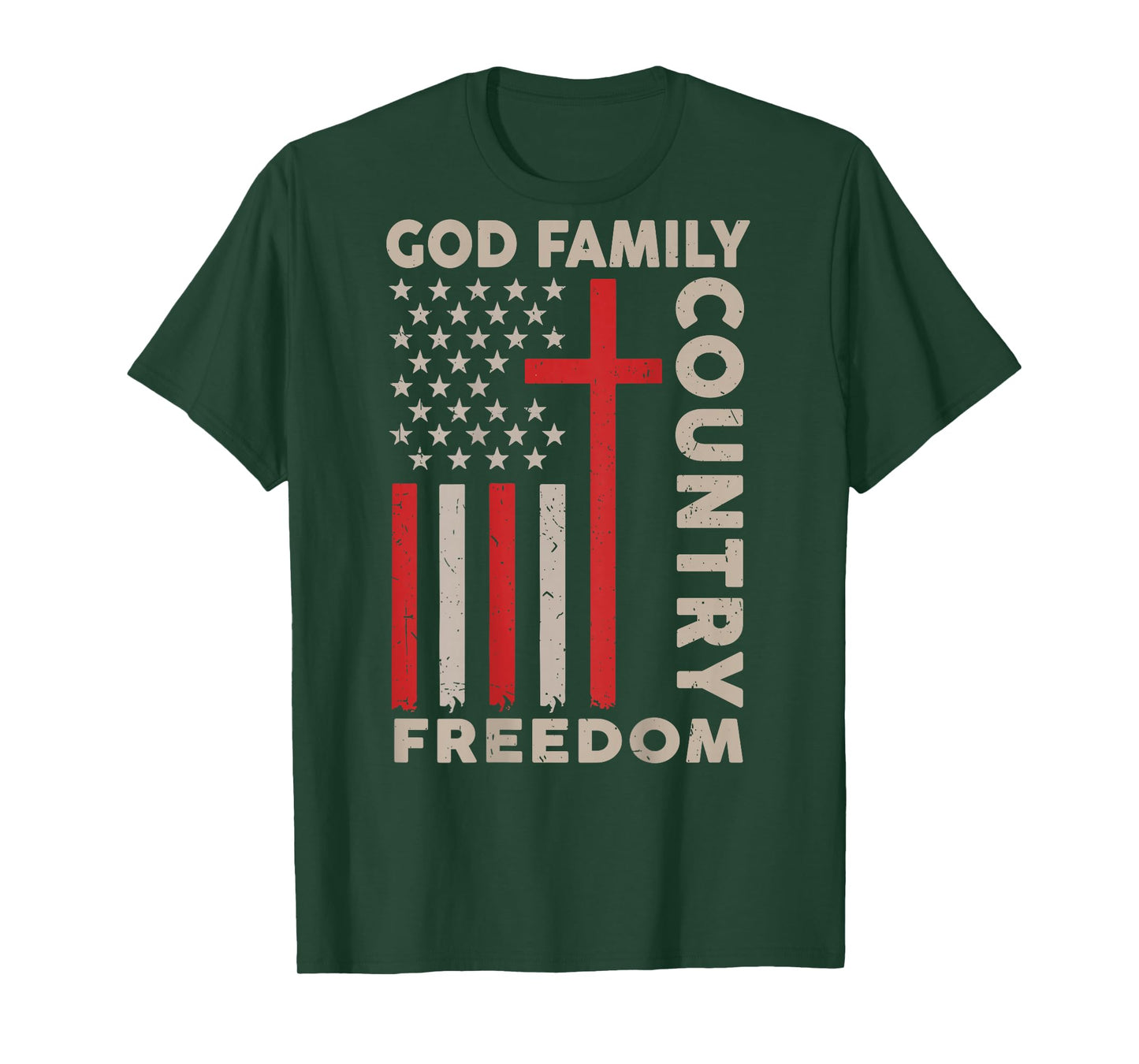 On-Back God Family Country Freedom Patriotic Christian Faith T-Shirt