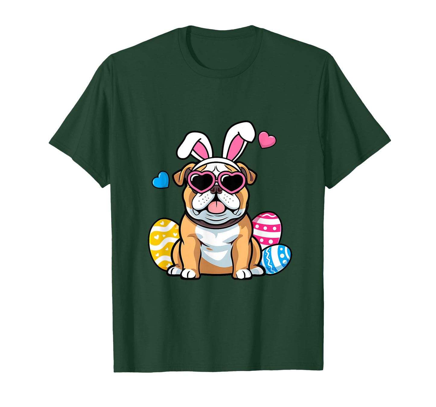 Cute English Bulldog Dog Bunny Ears Sunglasses Easter Day Men Women Girls Kids T-Shirt