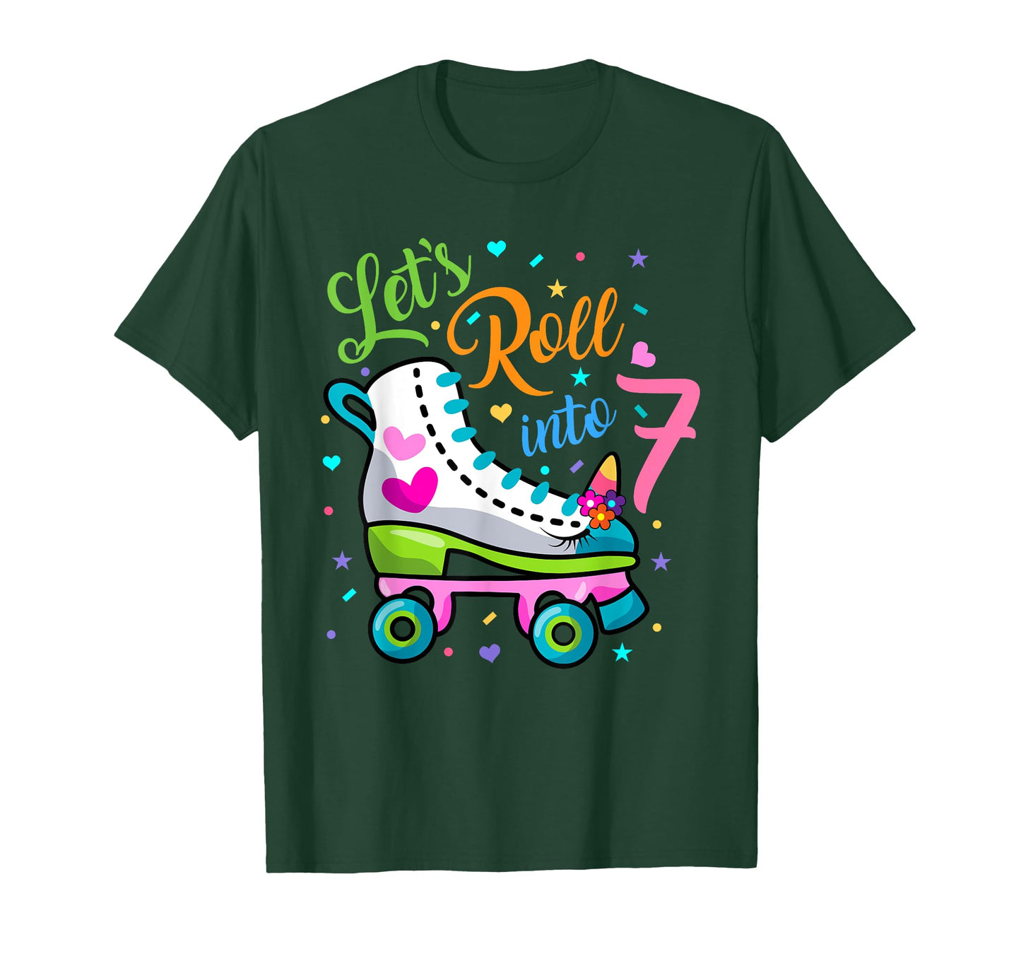 Let's Rolling Into 7 Years Old 7th Birthday Skating Unicorn T-Shirt